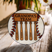 Custom Grandpa Team Suncatcher | Personalized Father's Day Gift | Baseball Bat Family Names Glass Sign | Dad Papa Keepsake Decor