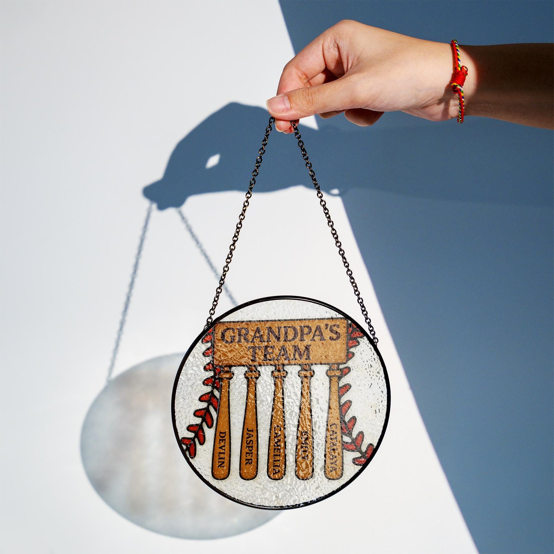 Custom Grandpa Team Suncatcher | Personalized Father's Day Gift | Baseball Bat Family Names Glass Sign | Dad Papa Keepsake Decor