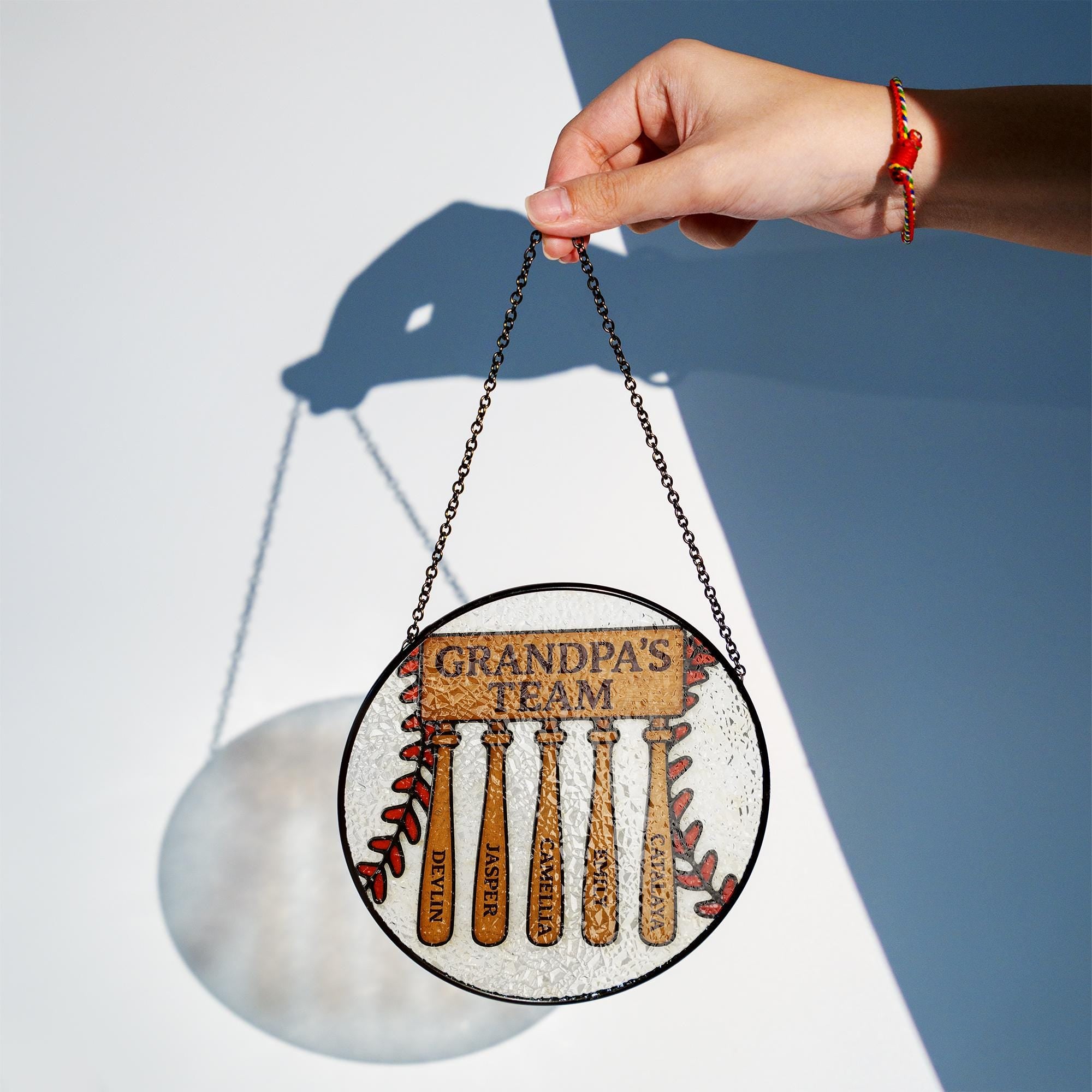 Custom Grandpa Team Suncatcher | Personalized Father's Day Gift | Baseball Bat Family Names Glass Sign | Dad Papa Keepsake Decor