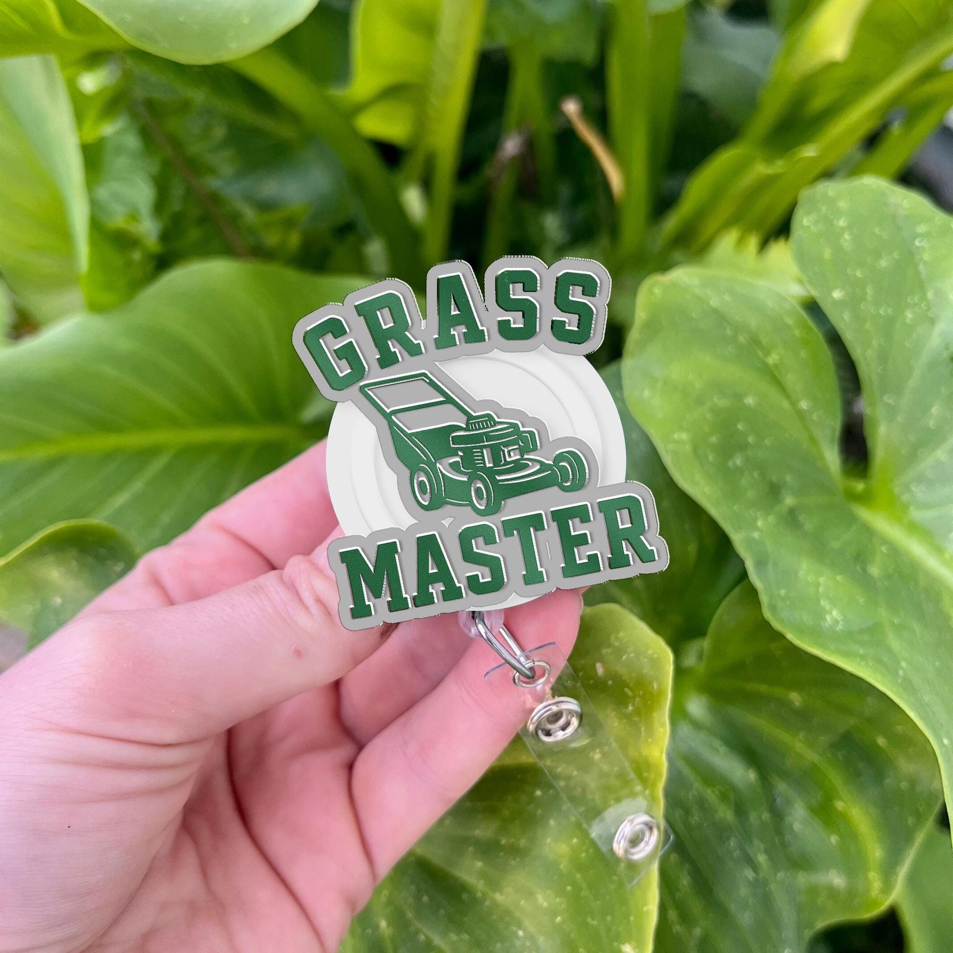 Grass Master Badge Reel – Lawn Care Badge Holder, Gardener Gift, Landscaping Accessory, Funny Lawn Lover ID Reel