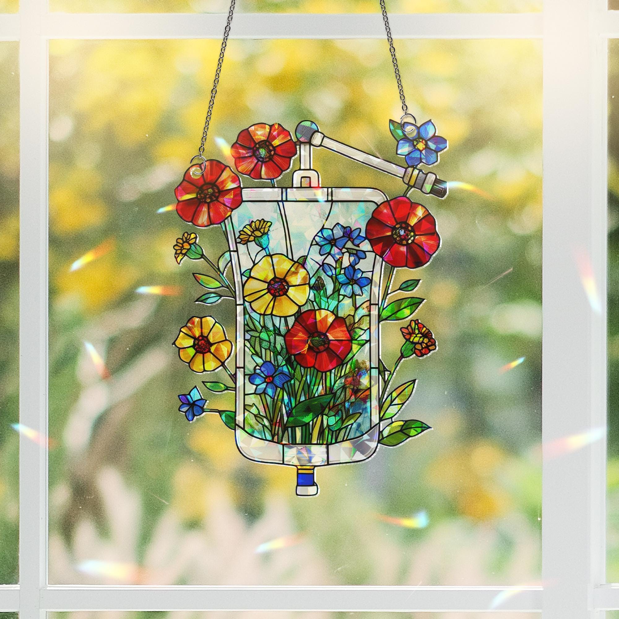 Floral IV Bag Acrylic Window Hanging Ornament, Unique Nurse Doctor Gift, Medical Art Home Decor, Unique Gift for Nurse, Doctor,Medical Staff