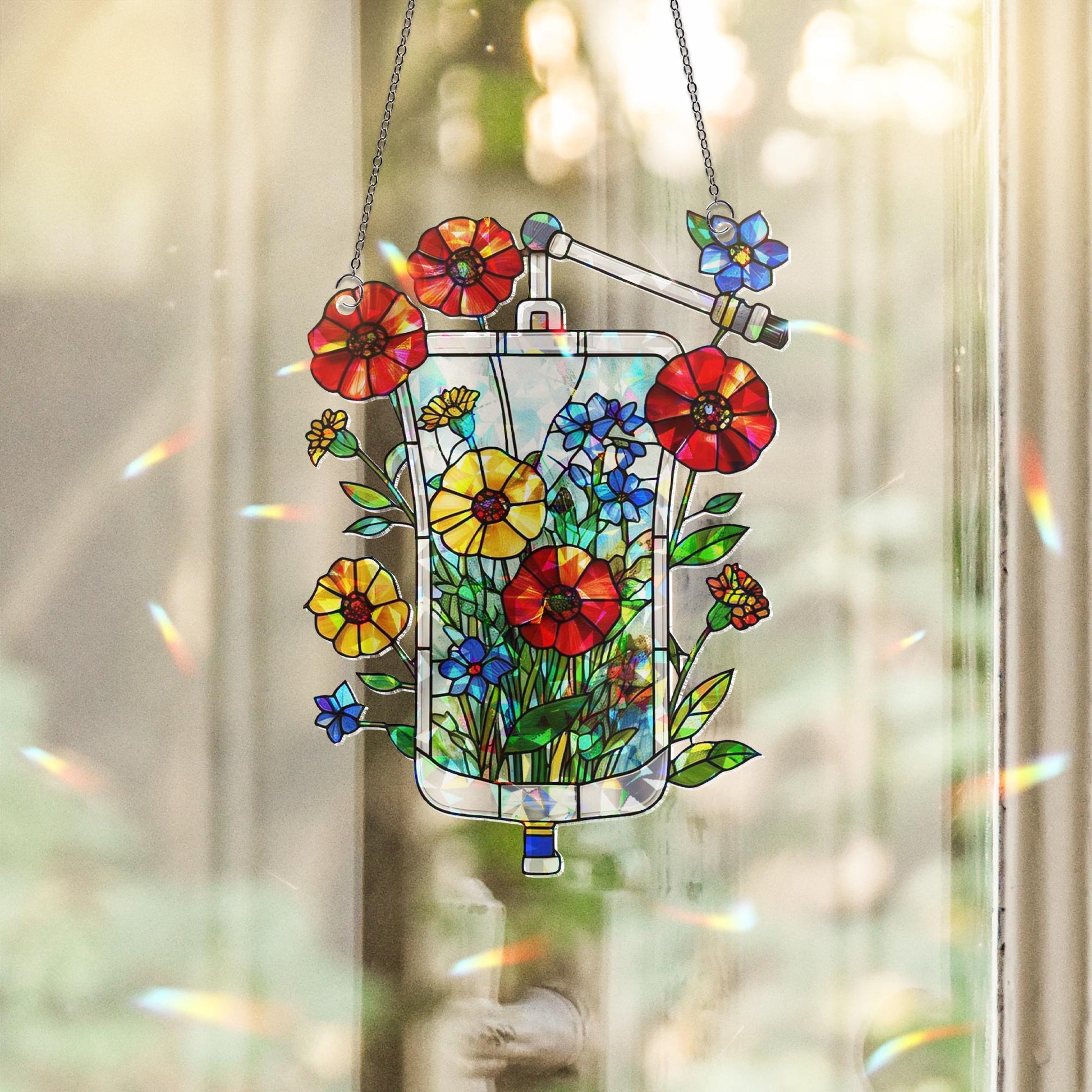 Floral IV Bag Acrylic Window Hanging Ornament, Unique Nurse Doctor Gift, Medical Art Home Decor, Unique Gift for Nurse, Doctor,Medical Staff