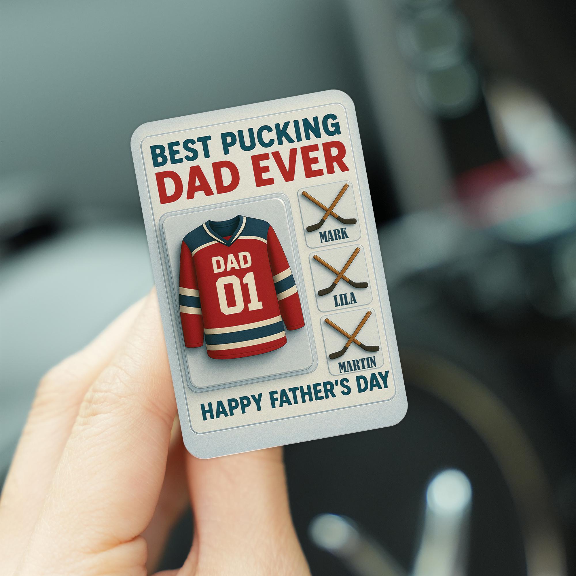 Personalized Hockey Dad Car Visor Clip, Best Pucking Dad Ever, Custom Kids Names, Father's Day Gift for Hockey Lover, Jersey Number