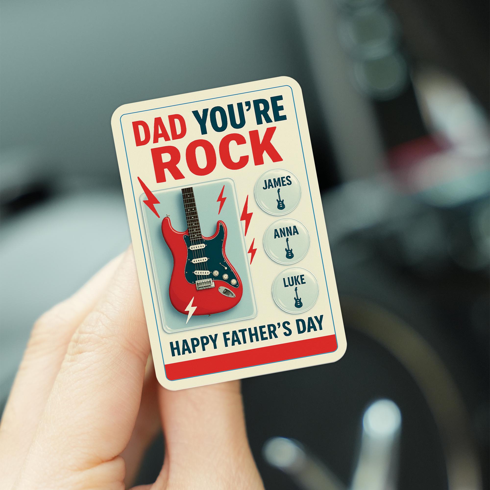 Personalized Dad You're Rock Car Visor Clip, Custom Names Father's Day Gift, Guitar Theme Car Accessory for Music Loving Dad, Gift for Him