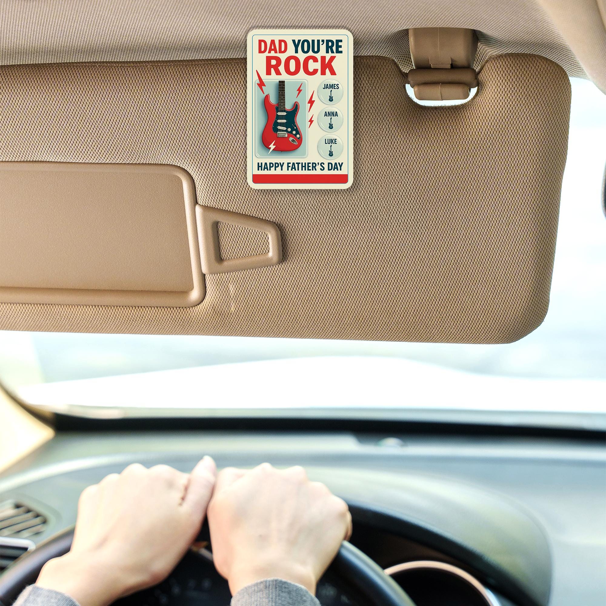 Personalized Dad You're Rock Car Visor Clip, Custom Names Father's Day Gift, Guitar Theme Car Accessory for Music Loving Dad, Gift for Him