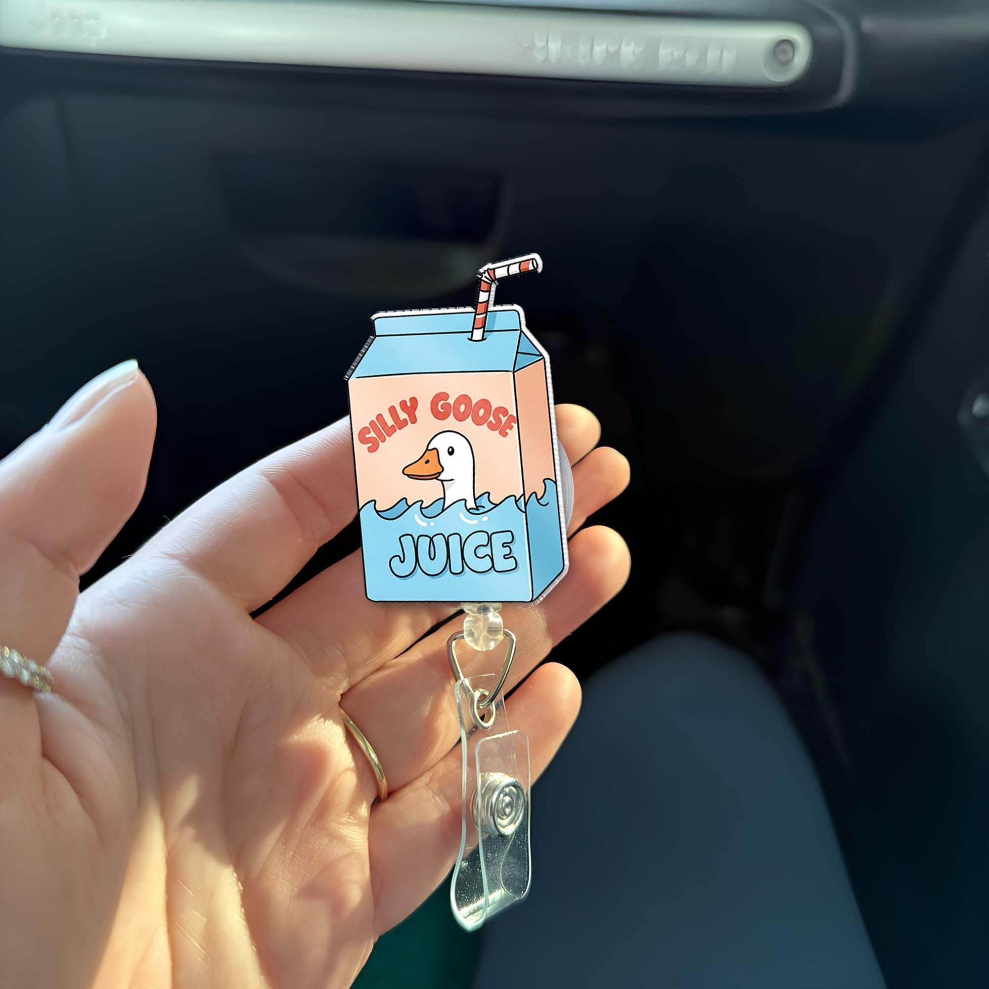 Silly Goose Juice Badge Reel – Fun ID Holder, Cute Work Badge Clip, Office Accessory, Nurse Badge Reel, Gift for Coworkers