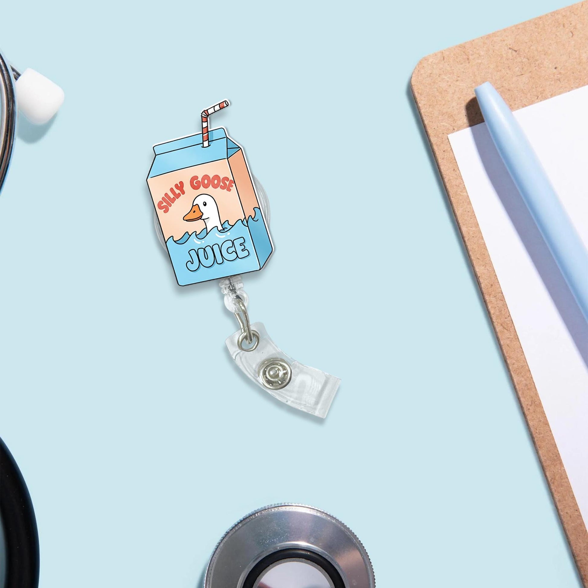 Silly Goose Juice Badge Reel – Fun ID Holder, Cute Work Badge Clip, Office Accessory, Nurse Badge Reel, Gift for Coworkers