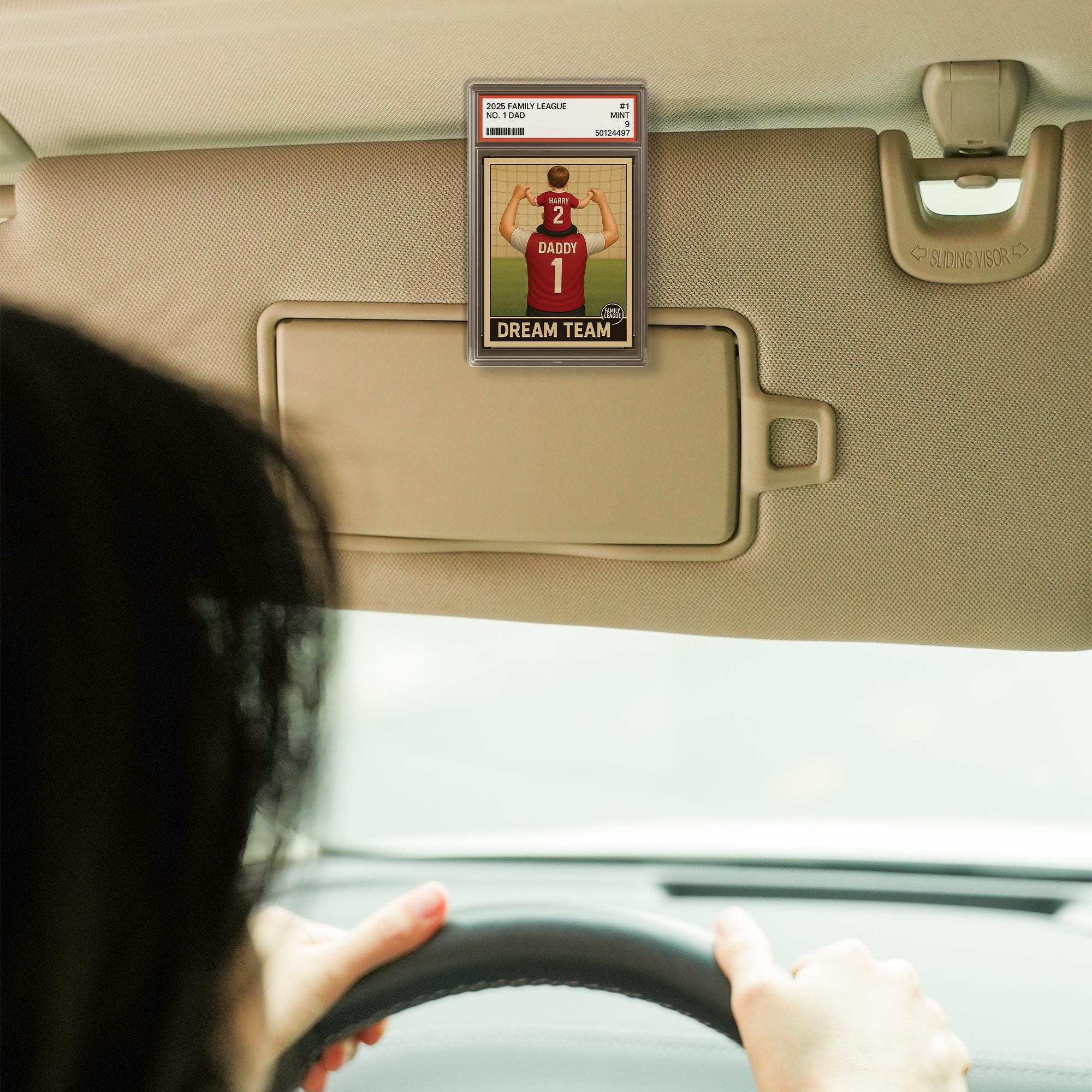 Personalized Dad Car Visor Clip, Custom Father's Day Gift, Family League Dream Team, No. 1 Dad Trading Card Style Photo Holder, Gift for Him