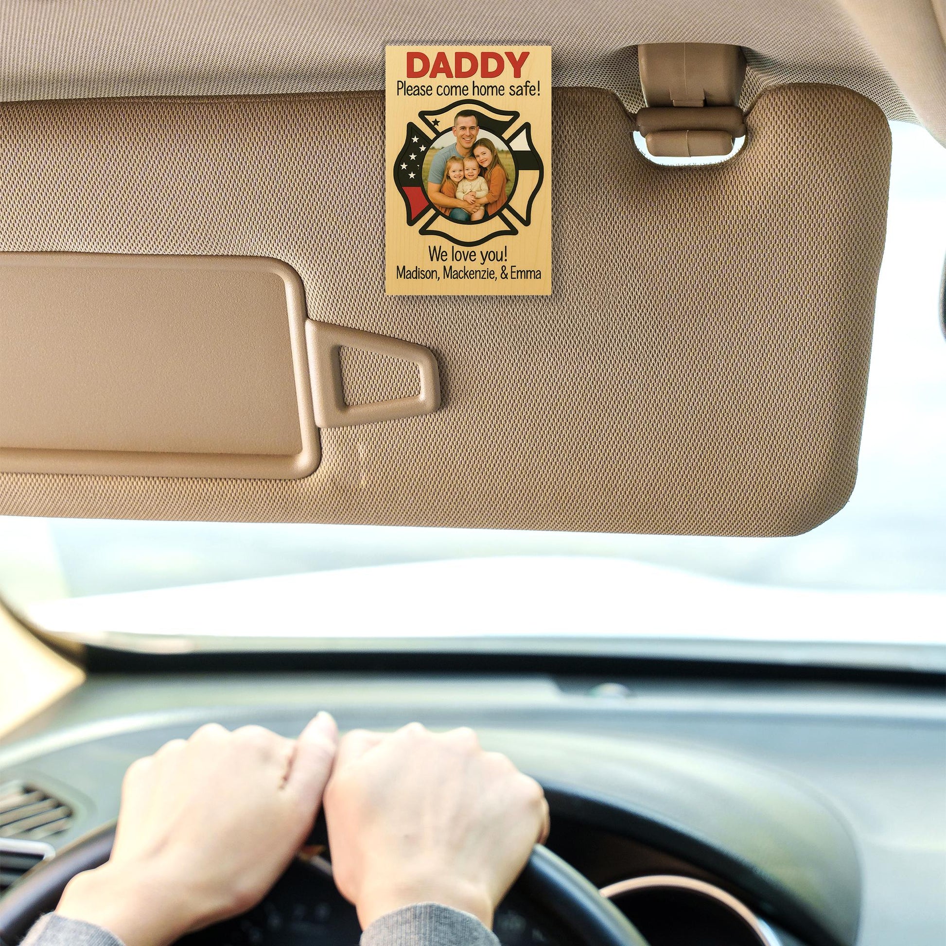 Custom Firefighter Dad Visor Clip | Personalized Family Photo | Daddy Please Come Home Safe | Firefighter Car Accessory | Father's Day Gift