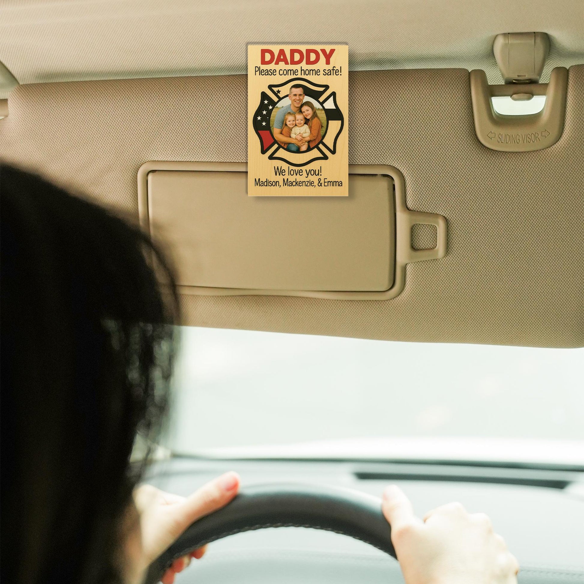 Custom Firefighter Dad Visor Clip | Personalized Family Photo | Daddy Please Come Home Safe | Firefighter Car Accessory | Father's Day Gift