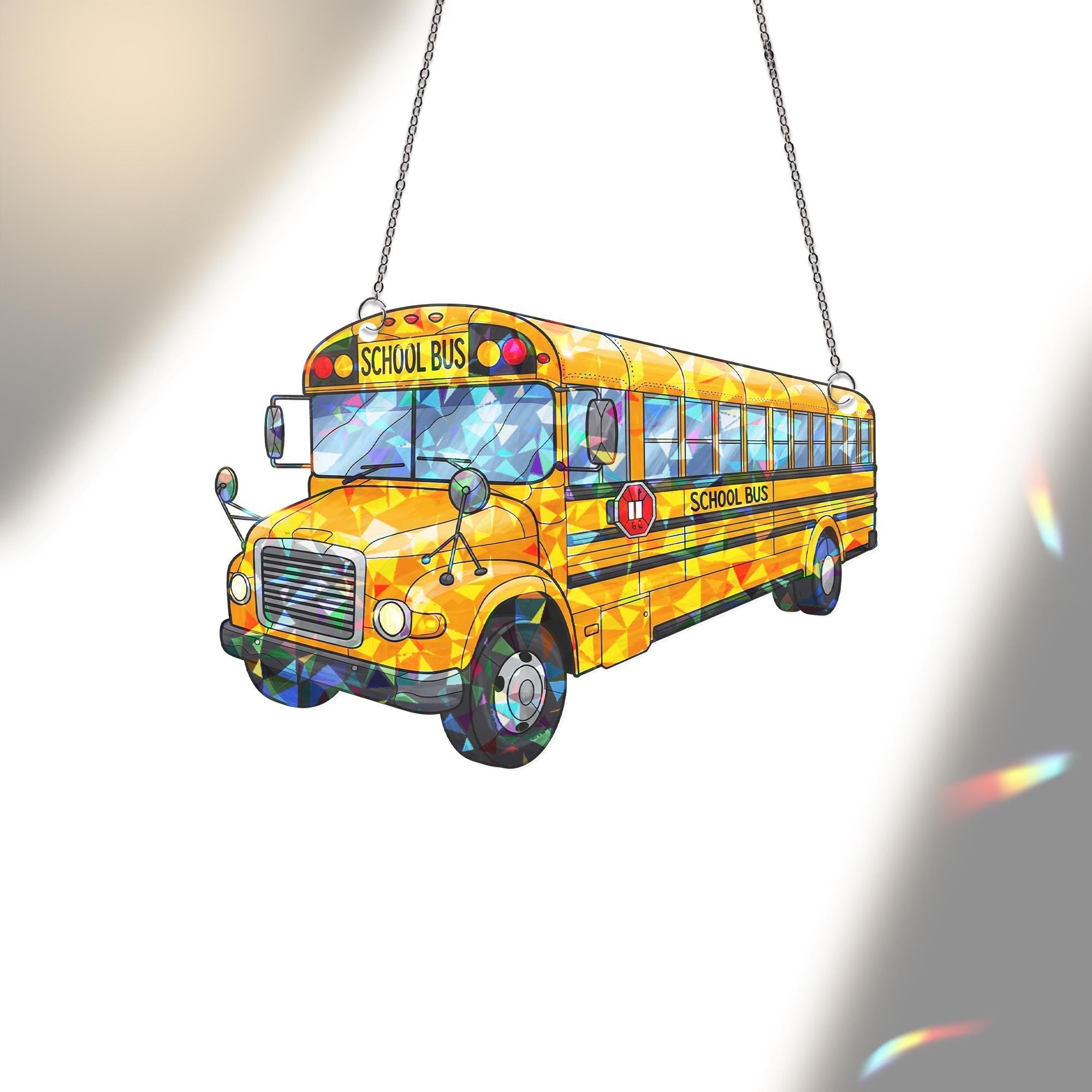 School Bus Hologram Acrylic Window Hanging, Iridescent Bus Suncatcher, Back to School Teacher Gift, Fun Transportation Decor, Teacher Gift