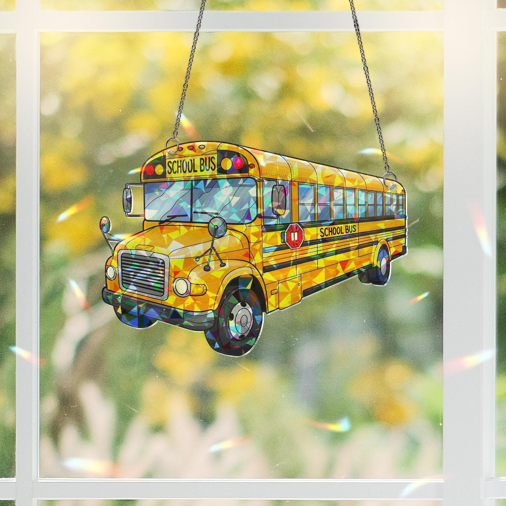 School Bus Hologram Acrylic Window Hanging, Iridescent Bus Suncatcher, Back to School Teacher Gift, Fun Transportation Decor, Teacher Gift