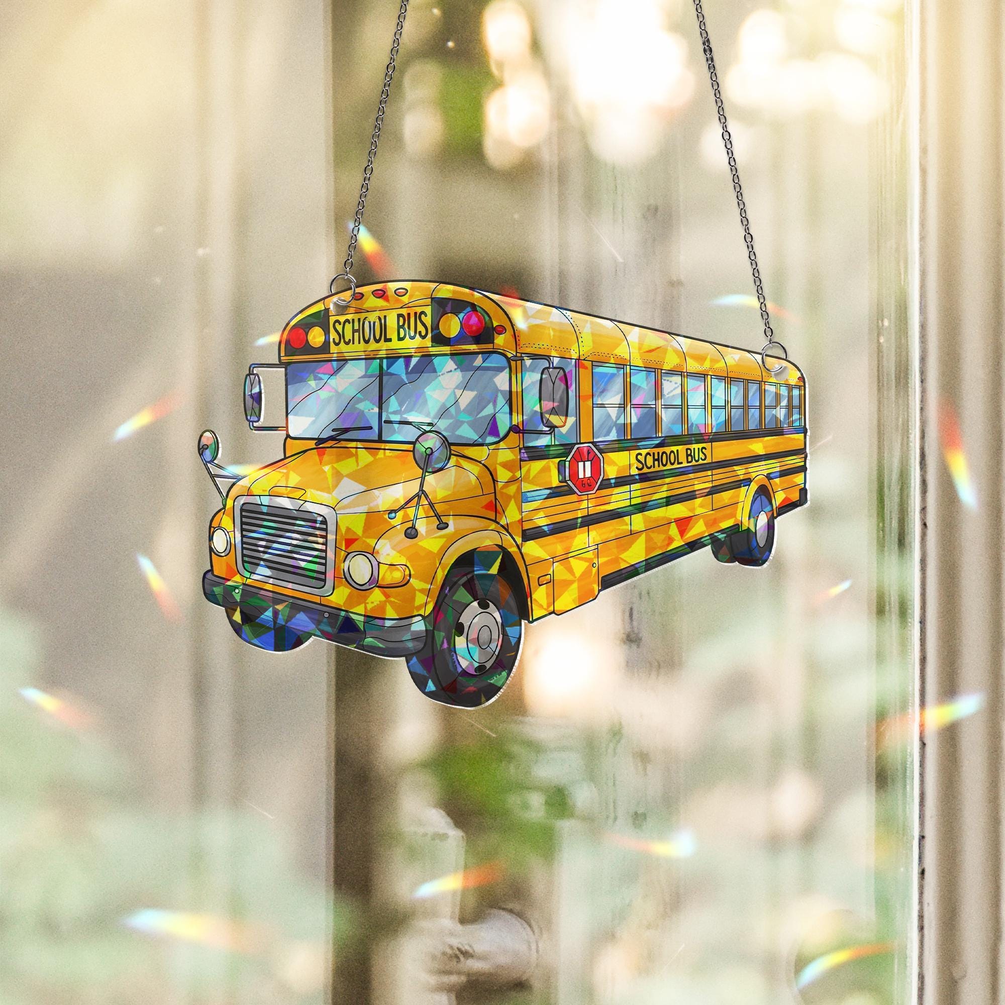 School Bus Hologram Acrylic Window Hanging, Iridescent Bus Suncatcher, Back to School Teacher Gift, Fun Transportation Decor, Teacher Gift