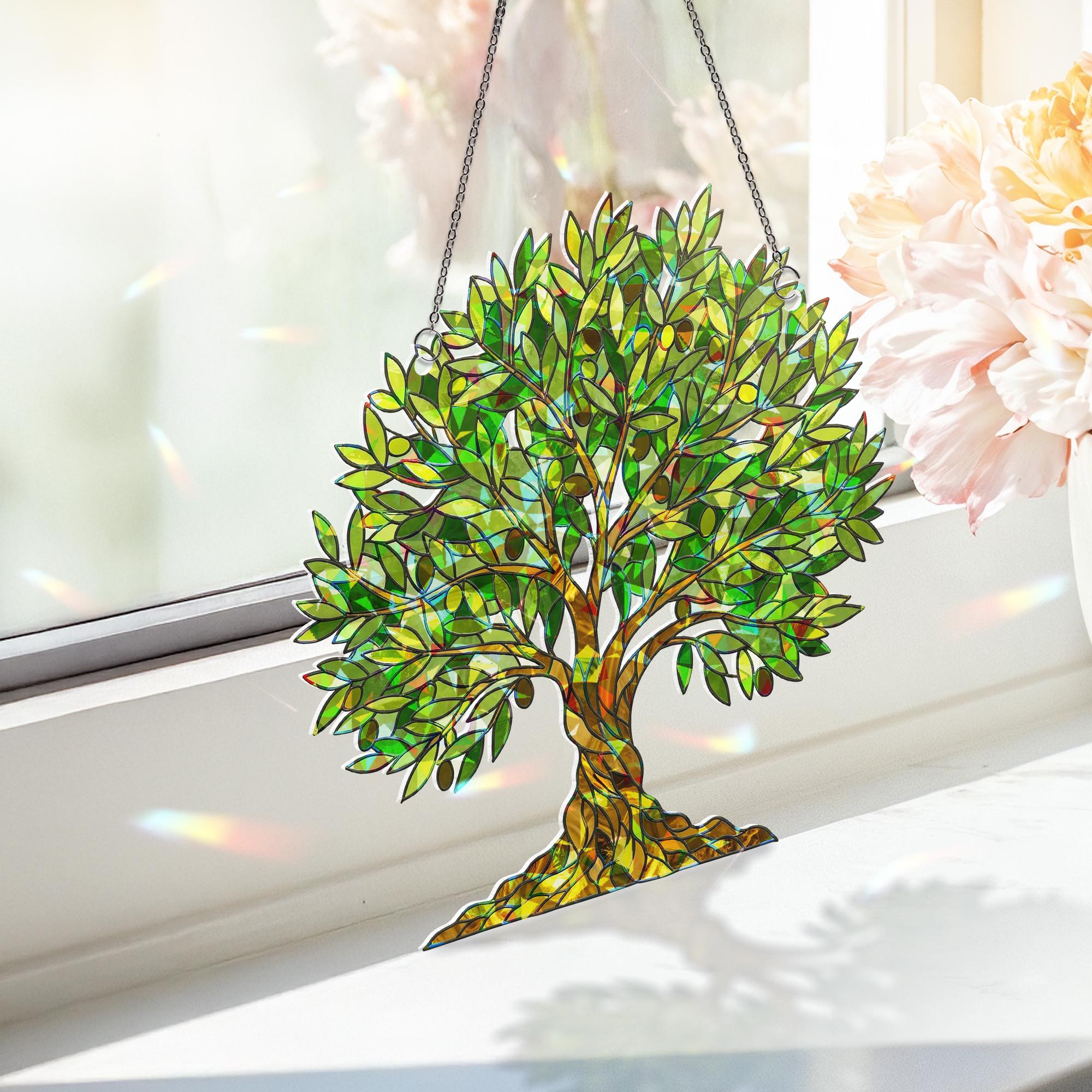 Olive Tree Hologram Acrylic Window Hanging, Iridescent Nature Suncatcher, Peaceful Plant Decor, Mediterranean Home Gift, Botanical Decor