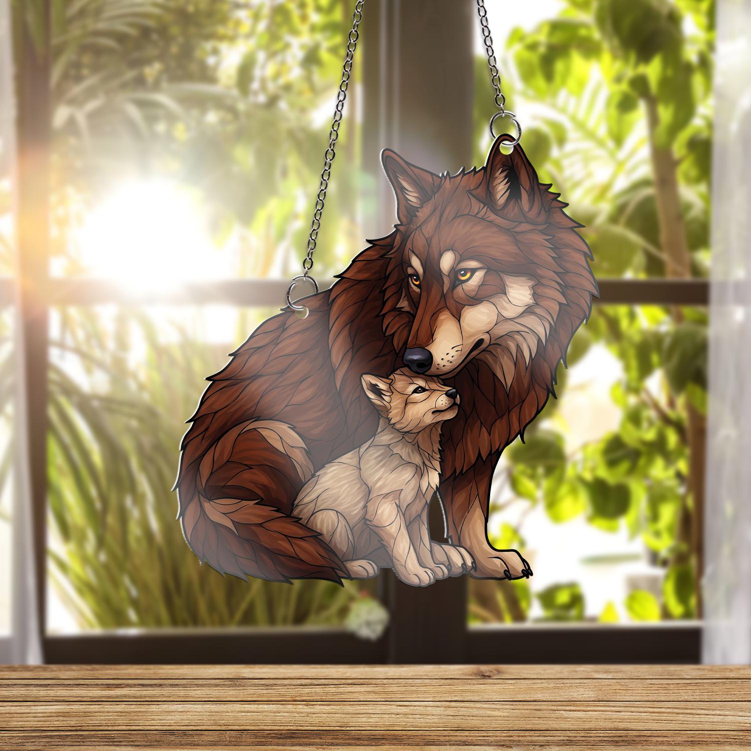 Dad and Son Wolf Family ACRYLIC Window Hanging – Wildlife Home Decor – Wolf Decor Gift – Father Son Animal Art for Window, Father's Day Gift