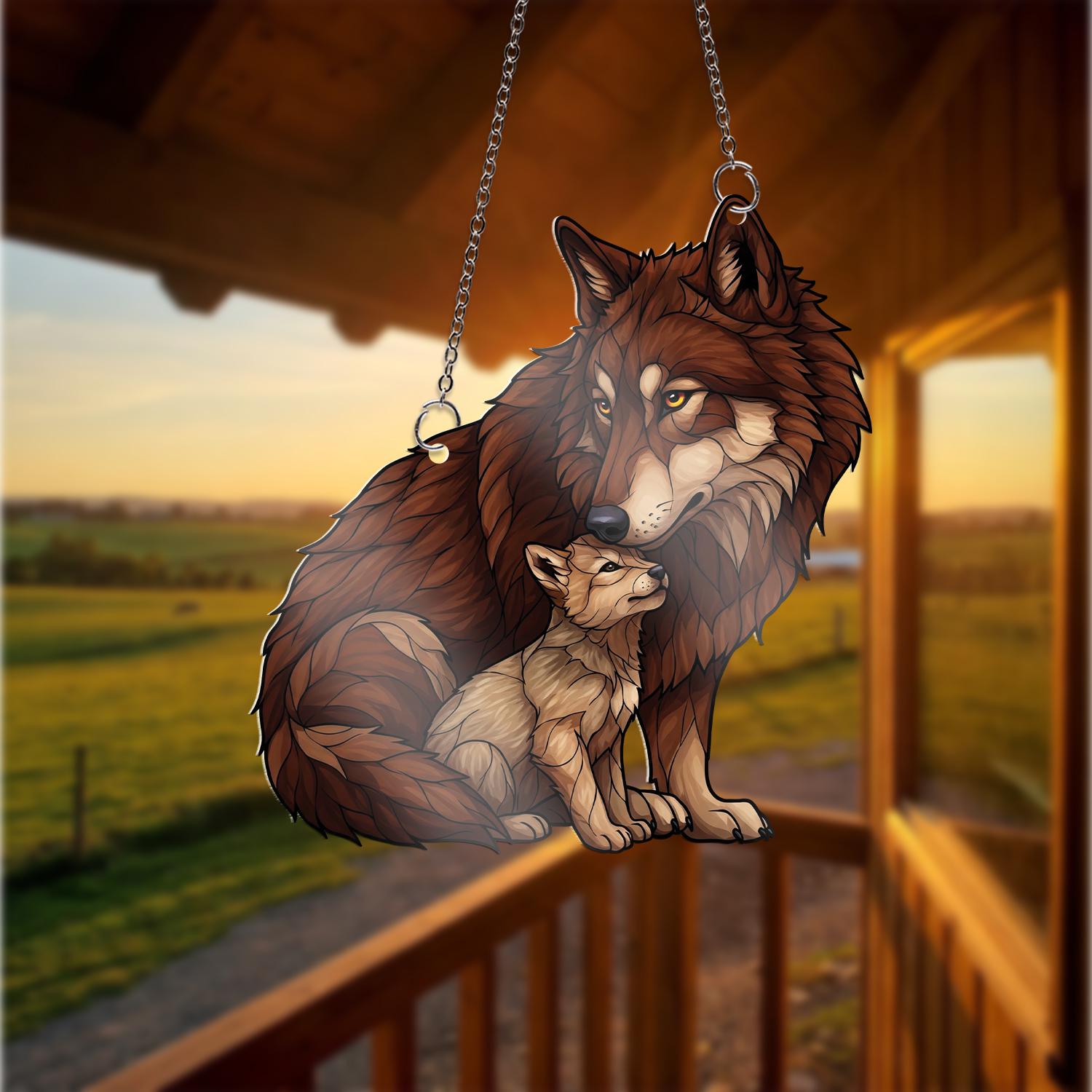 Dad and Son Wolf Family ACRYLIC Window Hanging – Wildlife Home Decor – Wolf Decor Gift – Father Son Animal Art for Window, Father's Day Gift