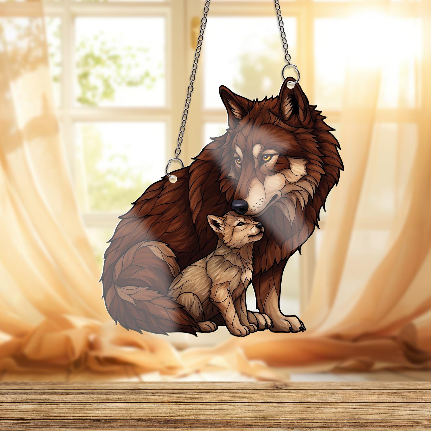 Dad and Son Wolf Family ACRYLIC Window Hanging – Wildlife Home Decor – Wolf Decor Gift – Father Son Animal Art for Window, Father's Day Gift