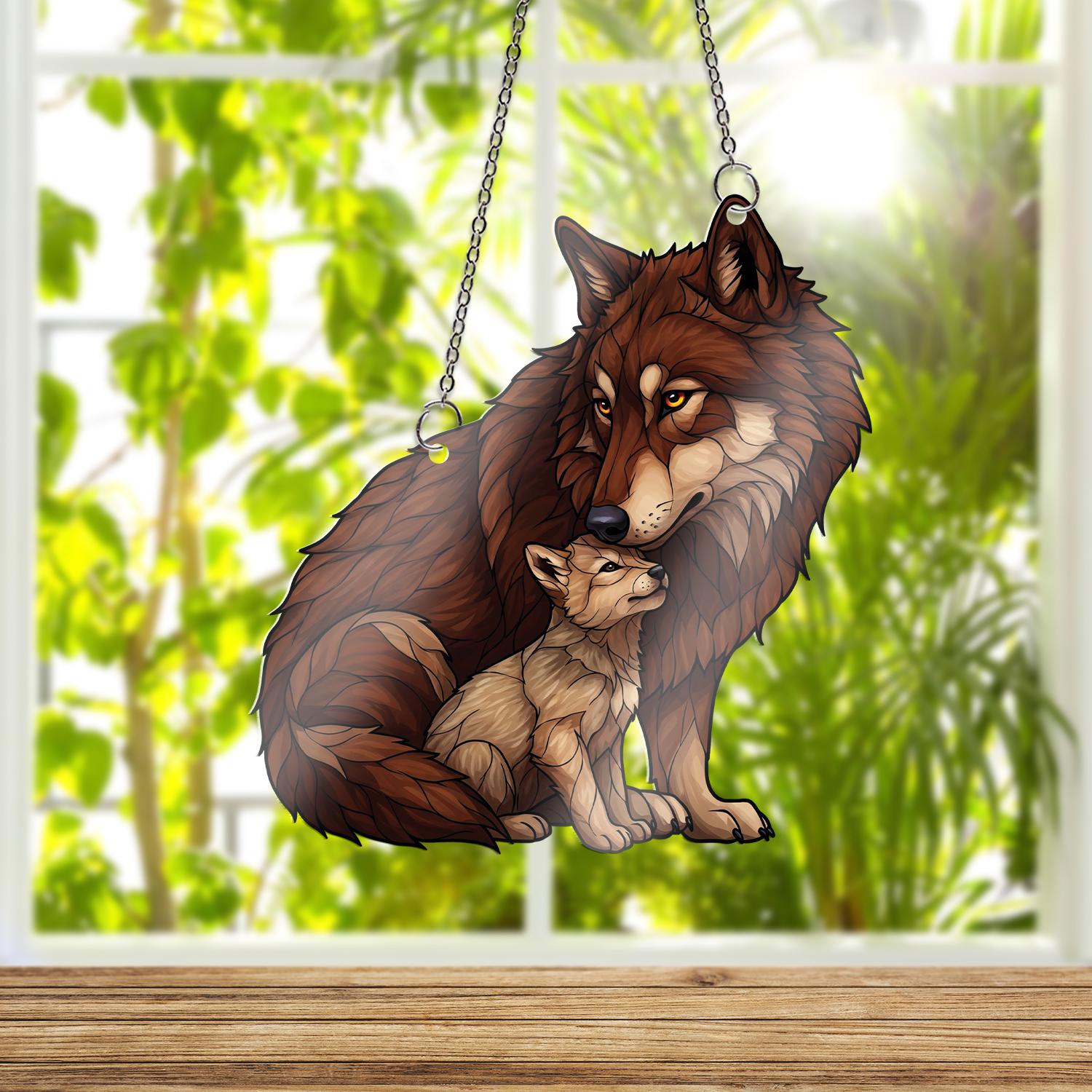 Dad and Son Wolf Family ACRYLIC Window Hanging – Wildlife Home Decor – Wolf Decor Gift – Father Son Animal Art for Window, Father's Day Gift