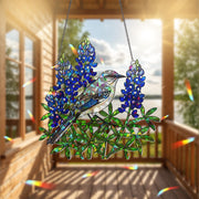 Texas Mockingbird Bluebonnet Suncatcher, Holographic Acrylic Bird Window Hanging, Floral Rainbow Catcher, Nature Home Decor Gift