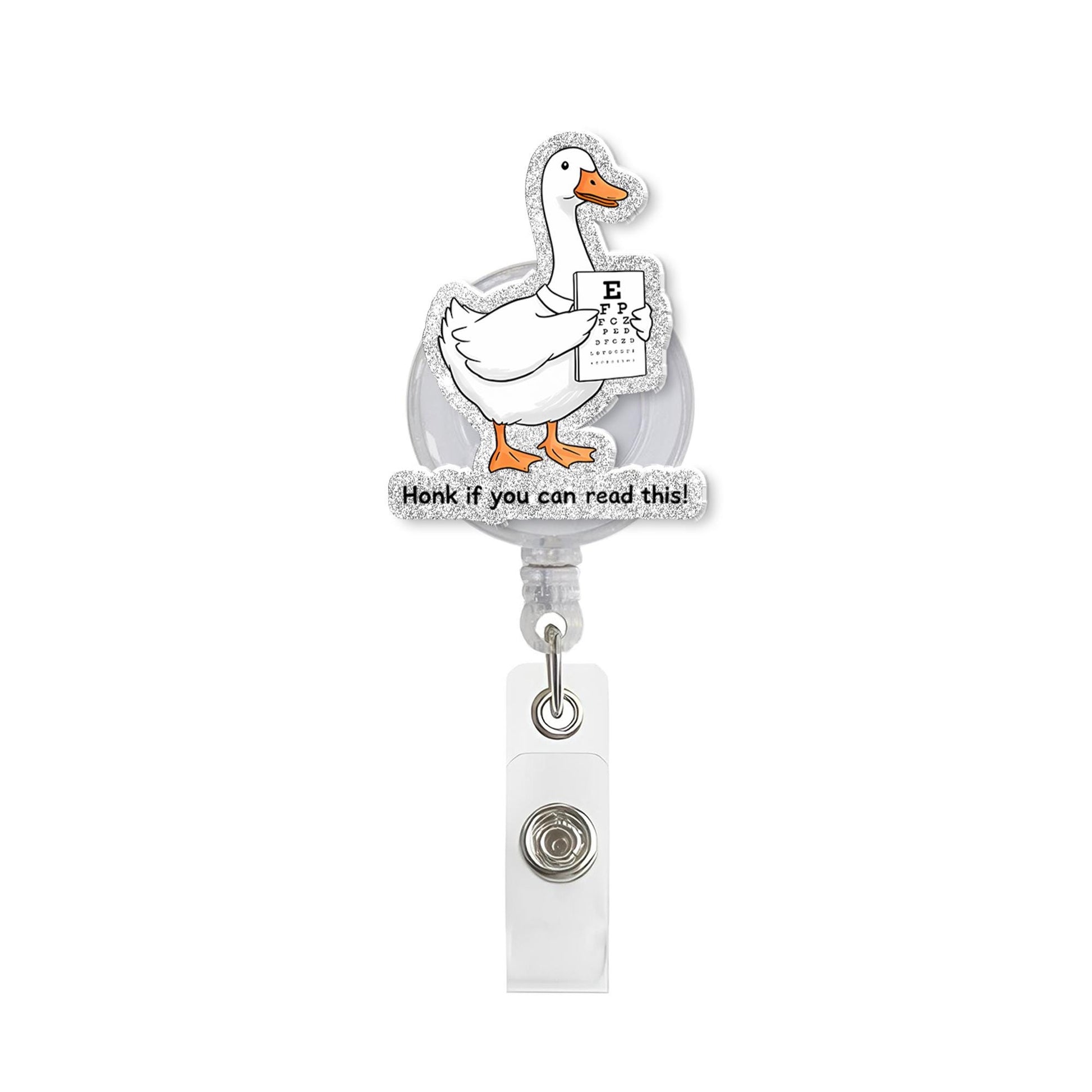 Funny Goose And Eye Chart Badge Reel, Optometry ID Holder, Ophthalmologist Gift, Retractable Nurse Badge Clipm Funny Eye Doctor Gift