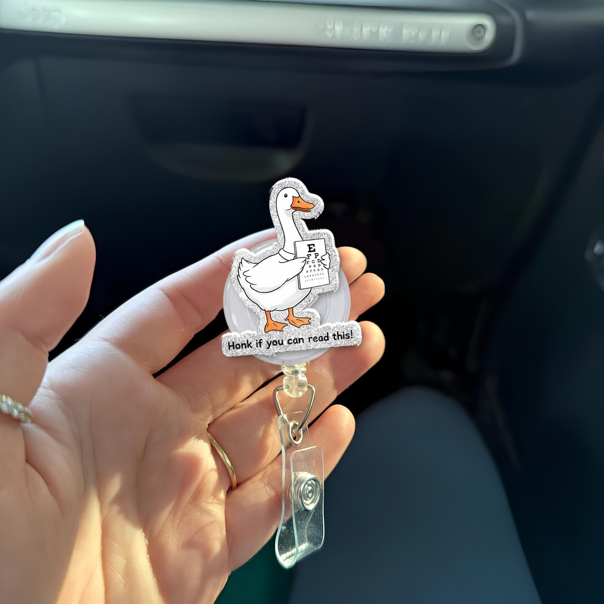 Funny Goose And Eye Chart Badge Reel, Optometry ID Holder, Ophthalmologist Gift, Retractable Nurse Badge Clipm Funny Eye Doctor Gift