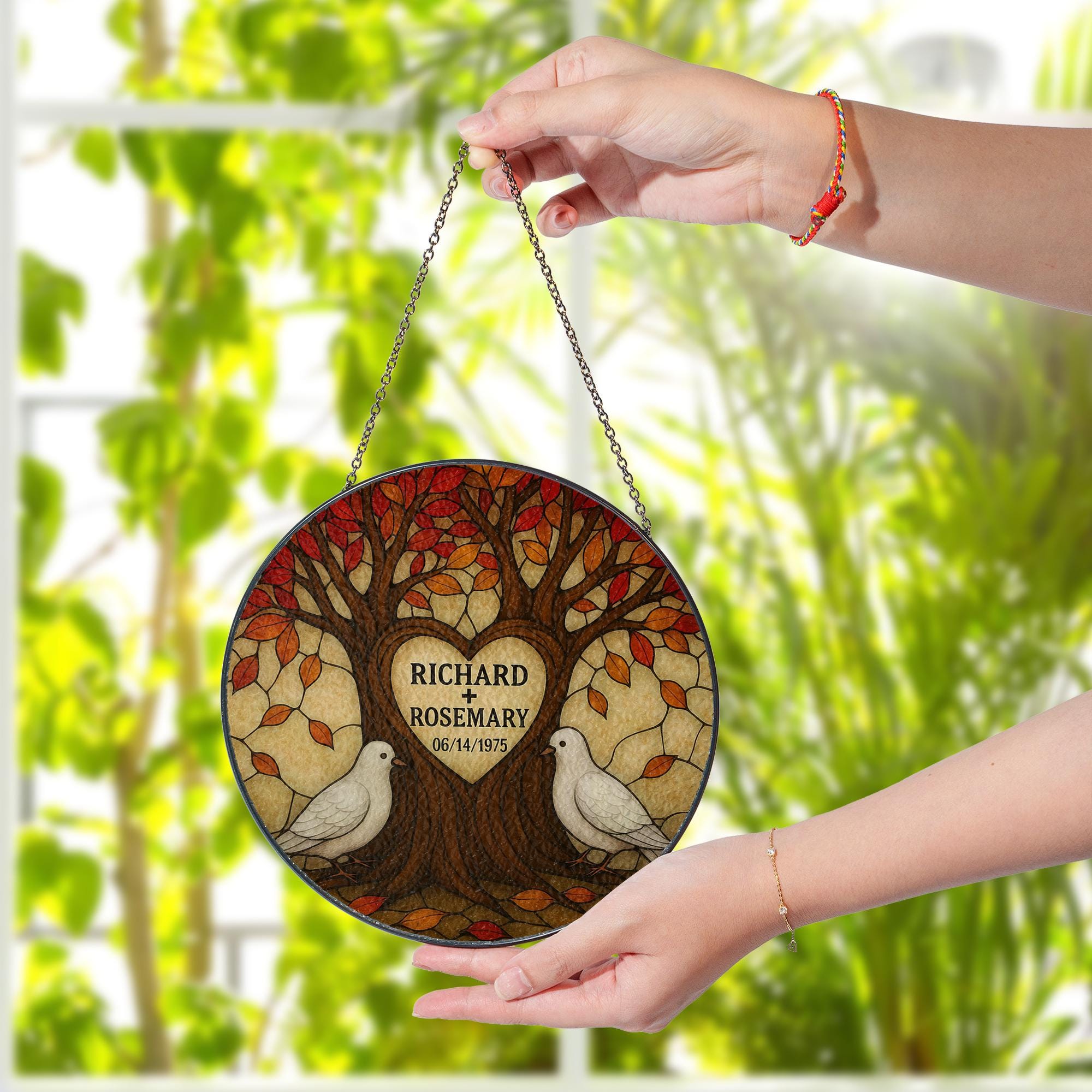 Personalized Glass Suncatcher | Tree of Life with Doves | Custom Couple Gift | Wedding or Anniversary Gift | Family Name Suncatcher