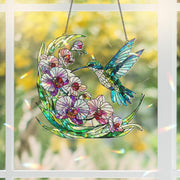 Hummingbird Holographic Acrylic Suncatcher | Hummingbird and Orchid Design |Window Decor | Unique Nature-Themed Suncatcher | Bird Lover Gift