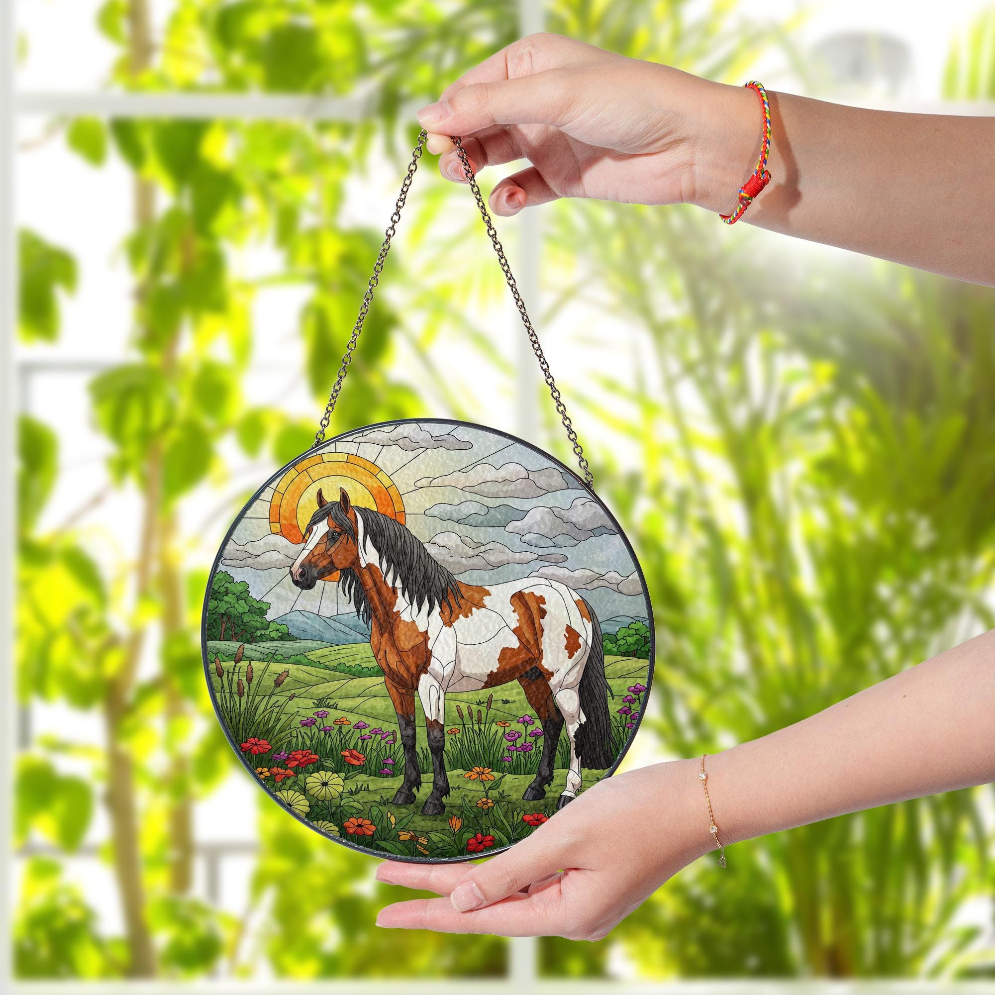 Appaloosa Horse in Highland Field Glass Suncatcher, Equestrian Window Hanging, Western Horse Decor, Country Light Catcher Gift, Gift For Him
