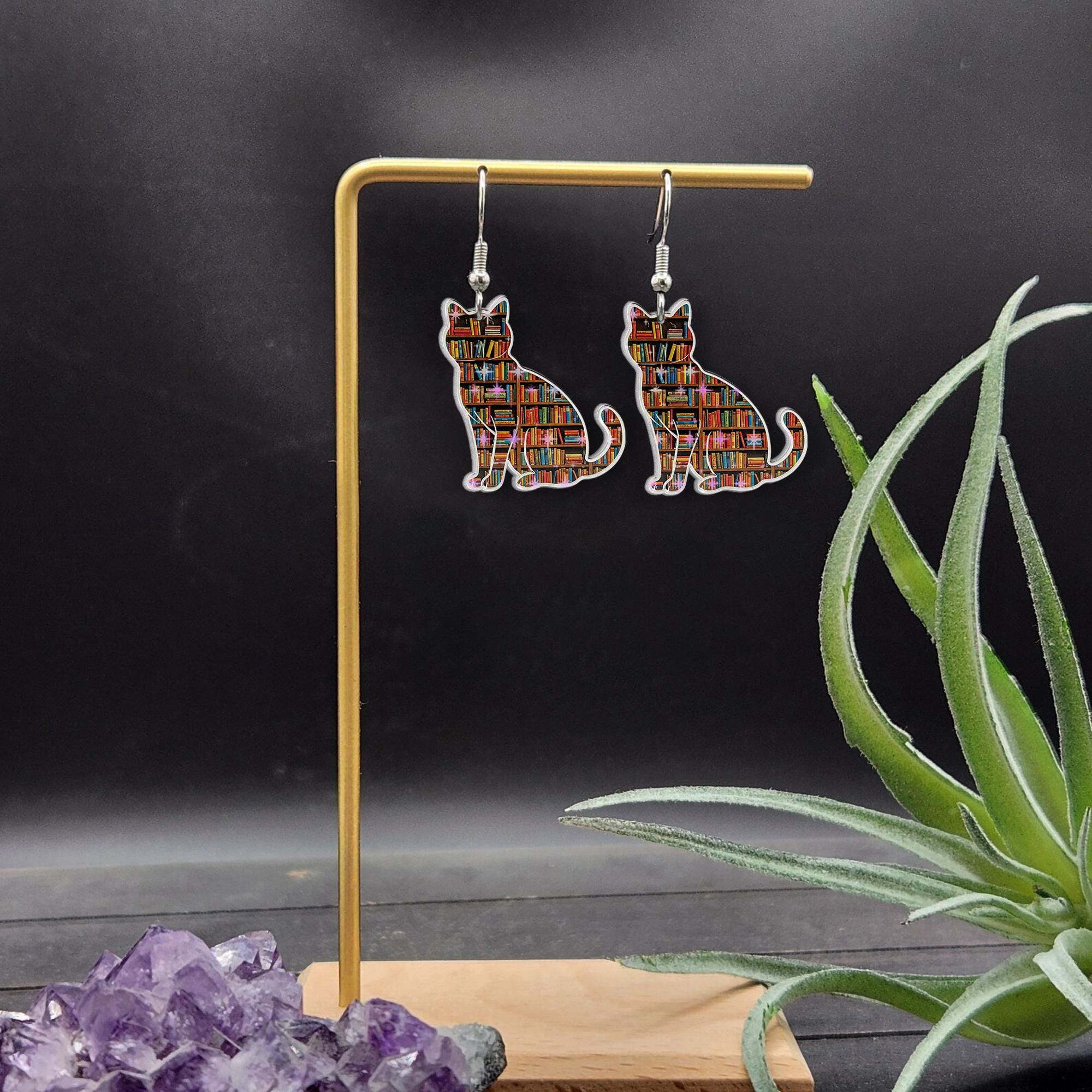 Book Cat Earrings – Cute Literary Cat Jewelry for Book Lovers – Reader Gift – Whimsical Kitty Earrings – Bibliophile Accessor, Gift For Her