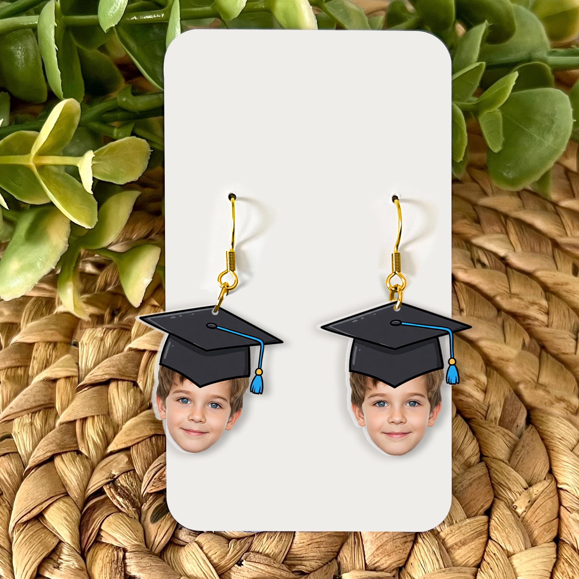 Custom Graduation Face Earrings – Personalized Grad Gift – Funny Graduation Jewelry – Custom Photo Earrings for Her or Him