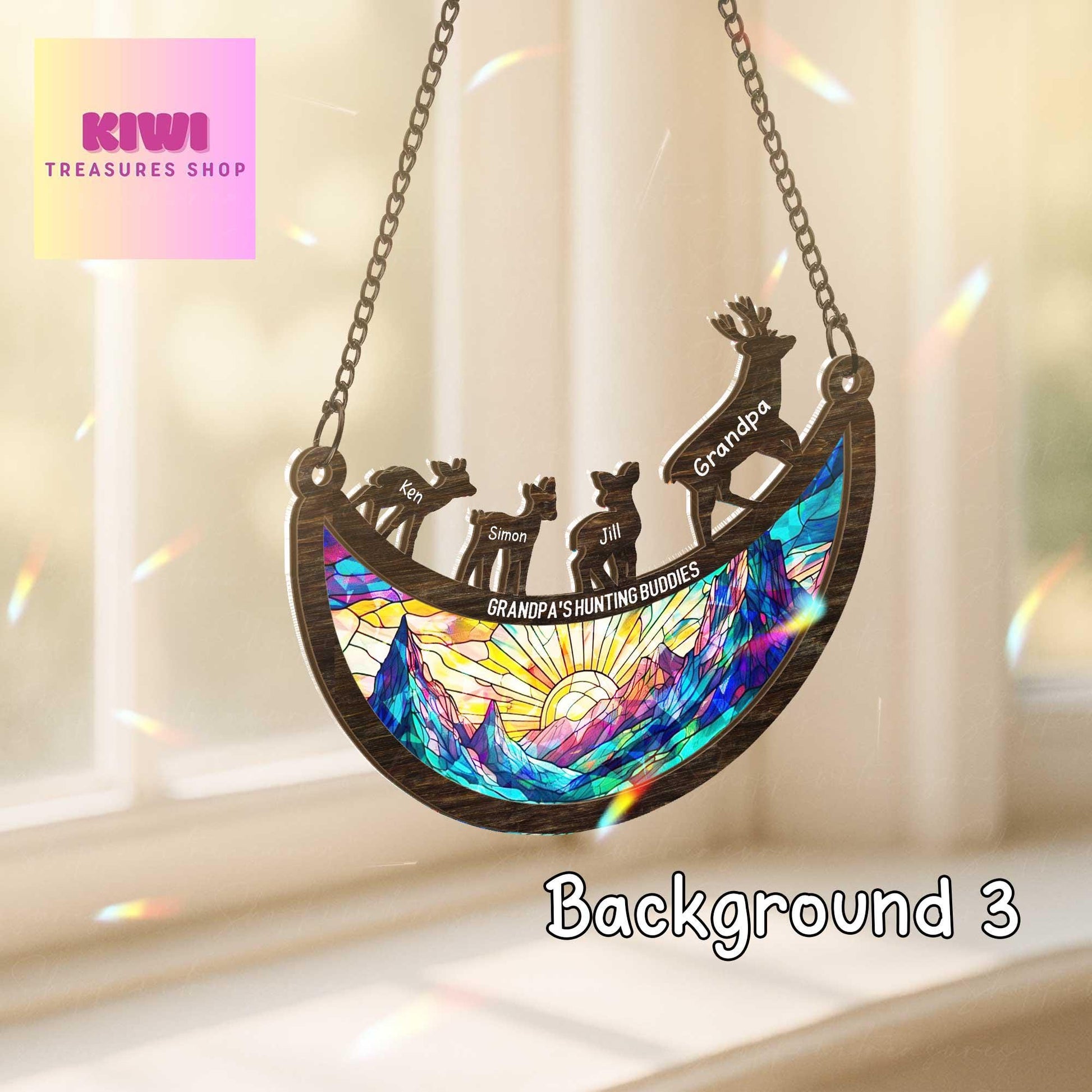 Custom Grandpa's Hunting Buddies Holographic Wood & Acrylic Suncatcher  | Unique Family Gift | Hunting Themed Window Decor |Grandpa Keepsake