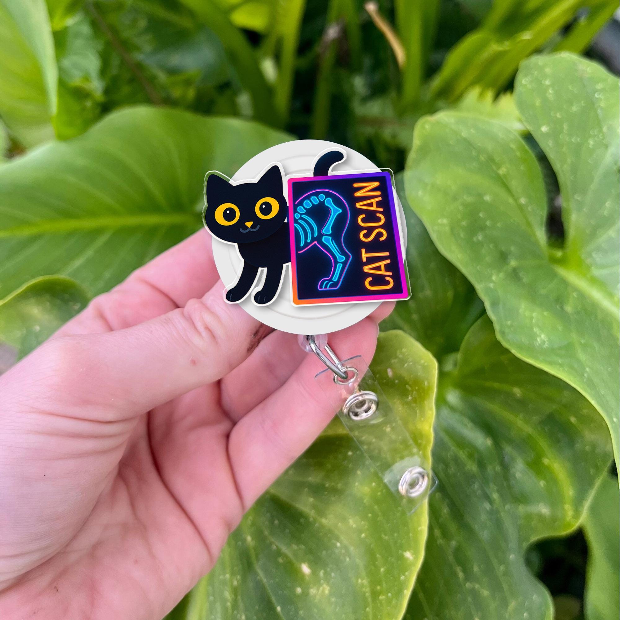 Funny Cat Scan Badge Reel | Holographic ID Holder for Nurses & Techs | Radiology Pun Badge | Cute Gift for Cat Lovers, Medical Staff