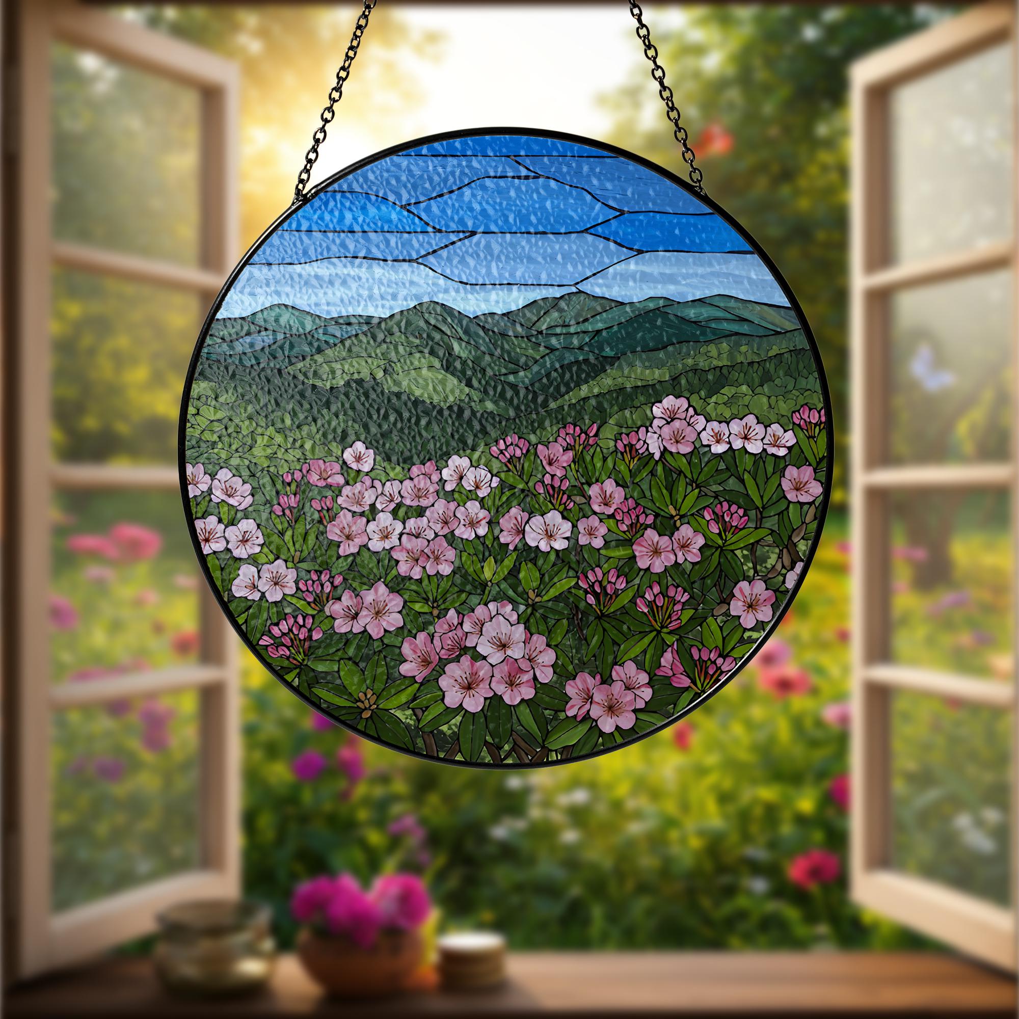 Mountain Laurel Flower GLASS Suncatcher, Glass Wildflower Art, Scenic Window Hanging, Floral Nature Decor, Garden Lover Gift, Flower Gift