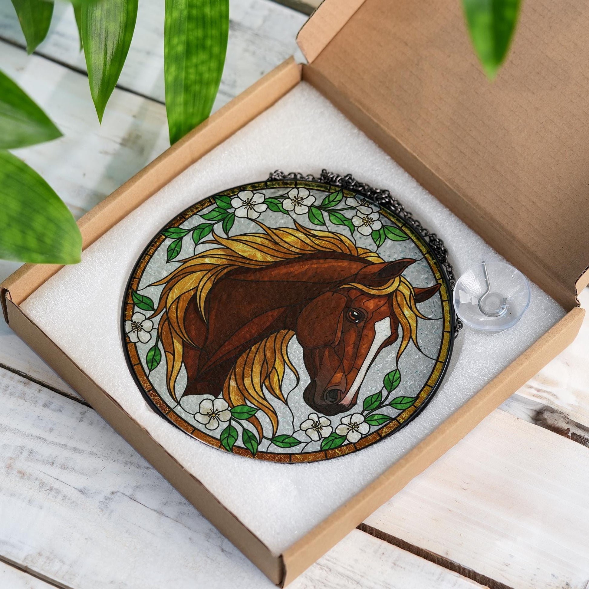 Equestrian Horse Glass Suncatcher – Window Hanging Gift for Mom, Horse Lover Decor, Mother's Day, Barn Home Accent, Rustic Charm, Dad Gift