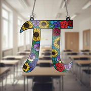 Floral Pi Symbol Acrylic Window Hanging, Math Teacher Gift, Unique Classroom Decor,Floral Teacher Gift, Appreciation Gift, End Of Year Gift