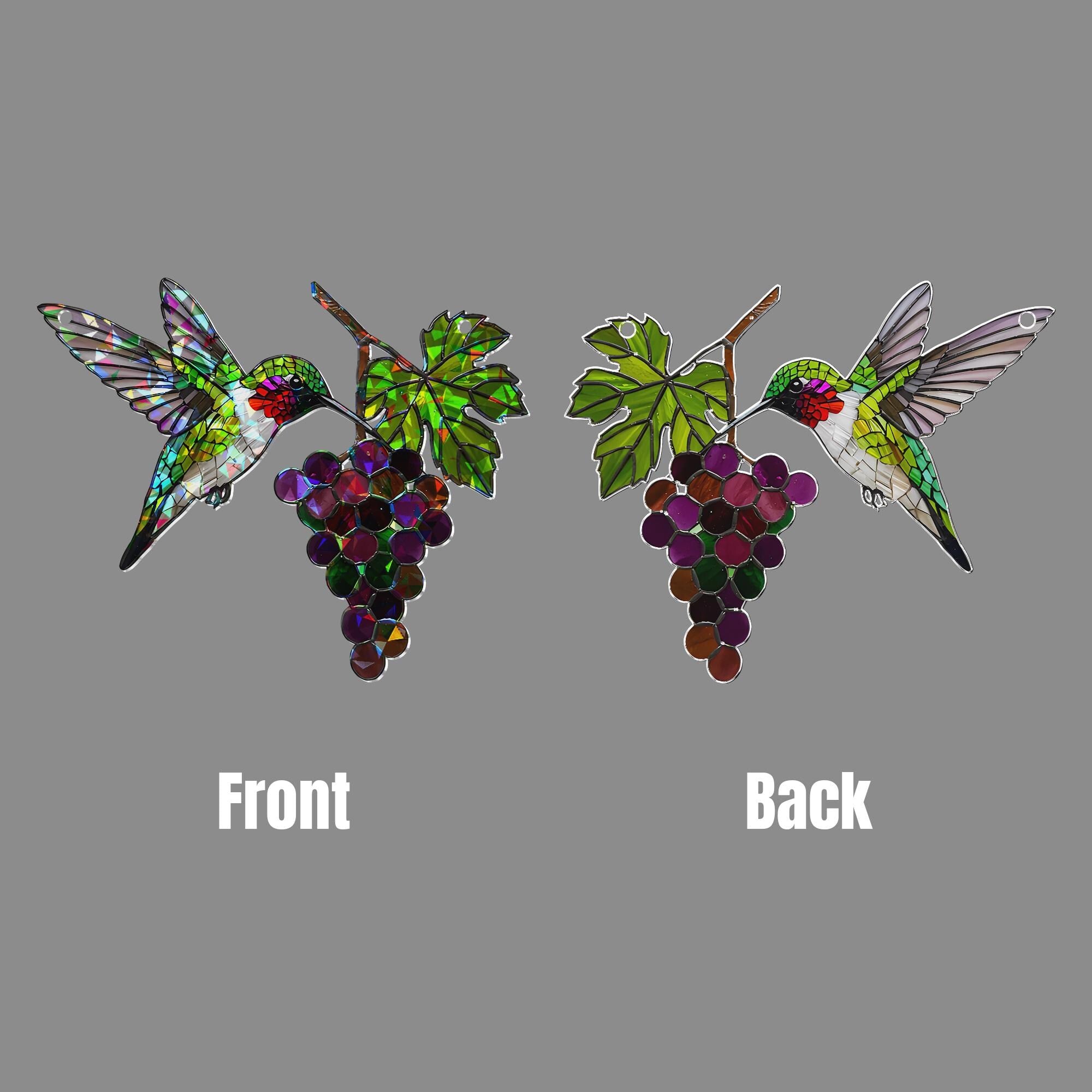 Hummingbird with Grapes Hologram ACRYLIC Window Hanging – Colorful Bird Suncatcher – Nature Kitchen Decor – Gift for Bird Lovers - Mom Gift