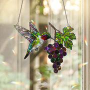 Hummingbird with Grapes Hologram ACRYLIC Window Hanging – Colorful Bird Suncatcher – Nature Kitchen Decor – Gift for Bird Lovers - Mom Gift