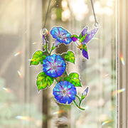 Morning Glory & Hummingbird Acrylic Window Hanging, Hologram Ornament Decor, Gift for Mom, Gardener, Birth Flower, September Birthday Gift