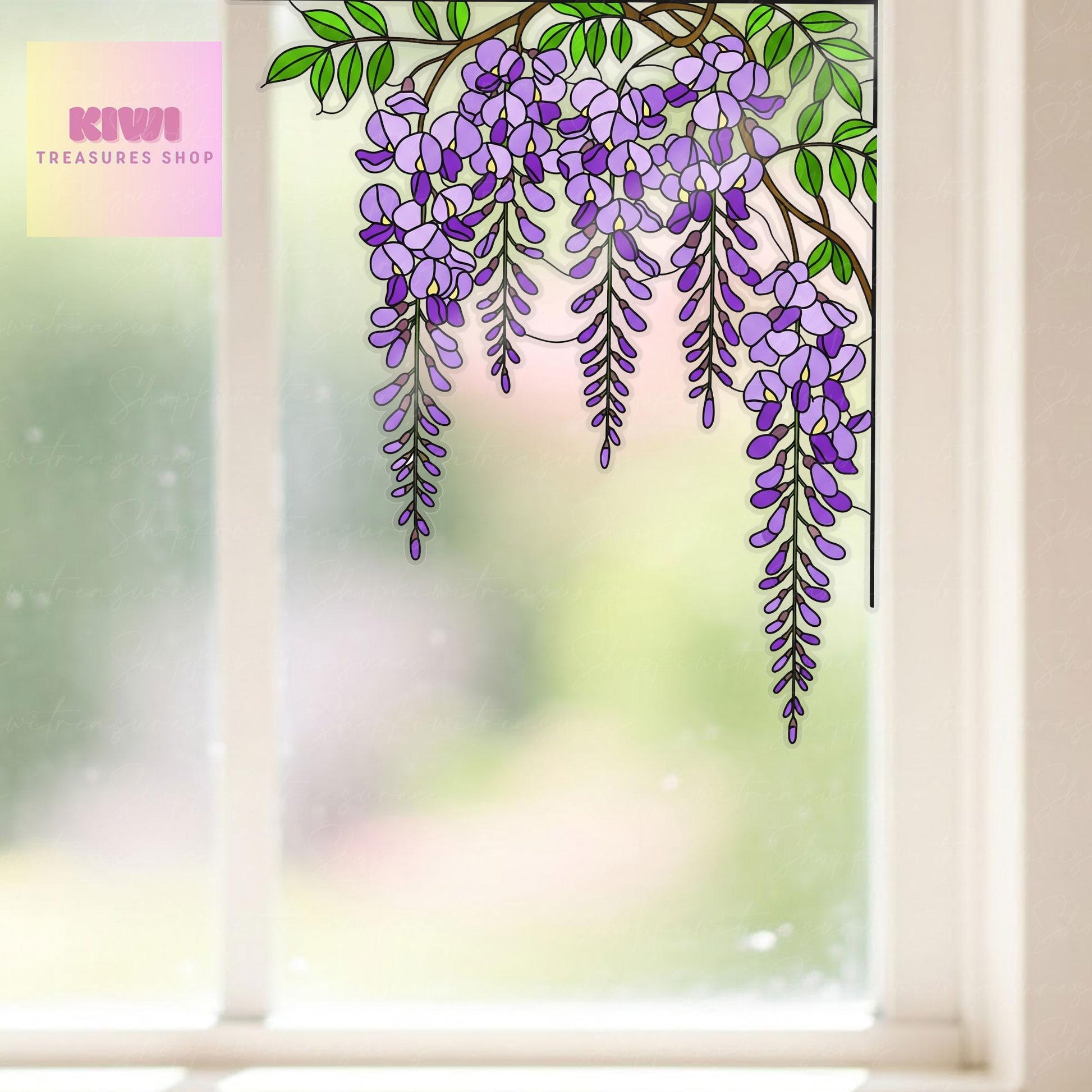 Wisteria Flower Transparent Vinyl Window Decal – Floral Nature Sticker Gift for Mom on Mother's Day - Window decor
