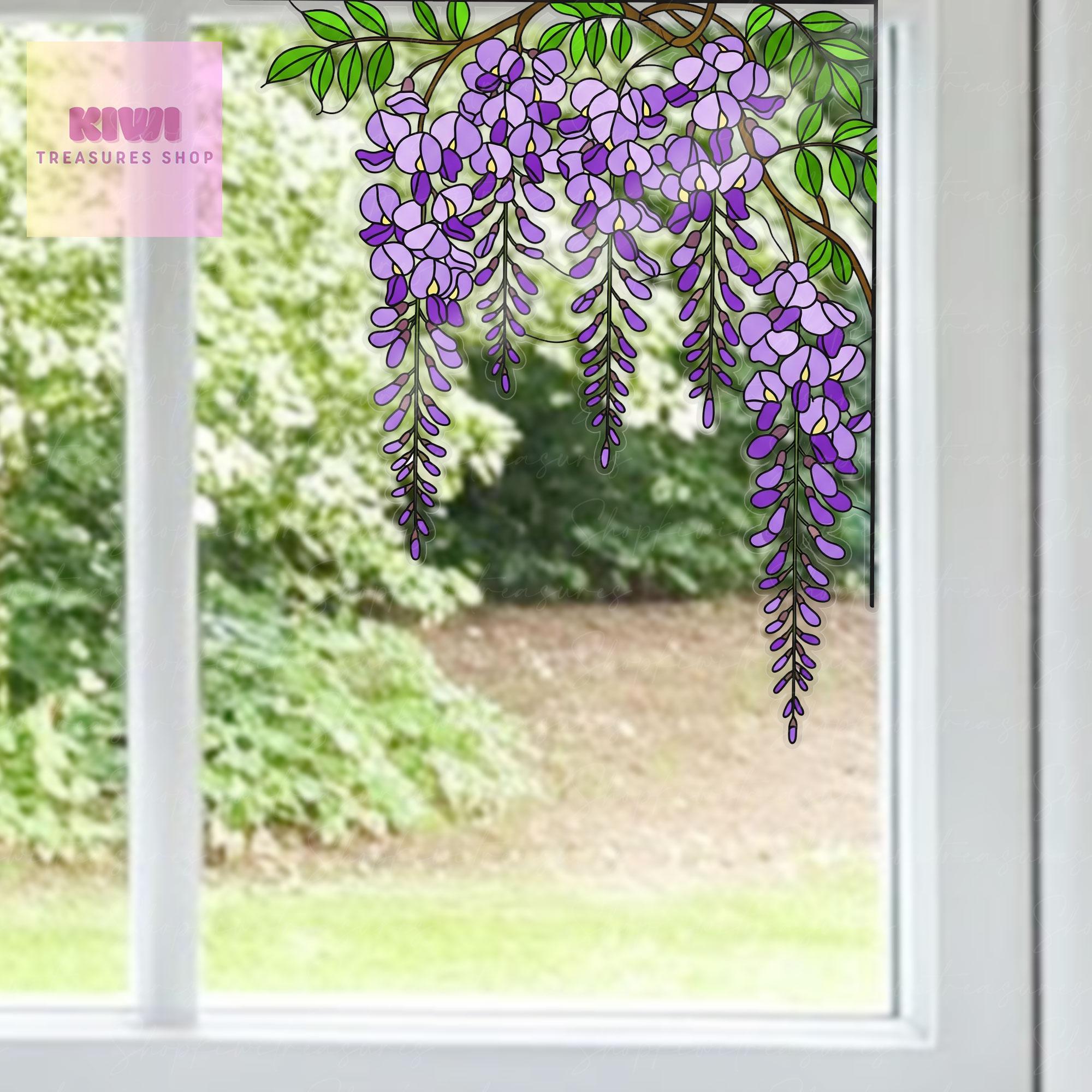 Wisteria Flower Transparent Vinyl Window Decal – Floral Nature Sticker Gift for Mom on Mother's Day - Window decor