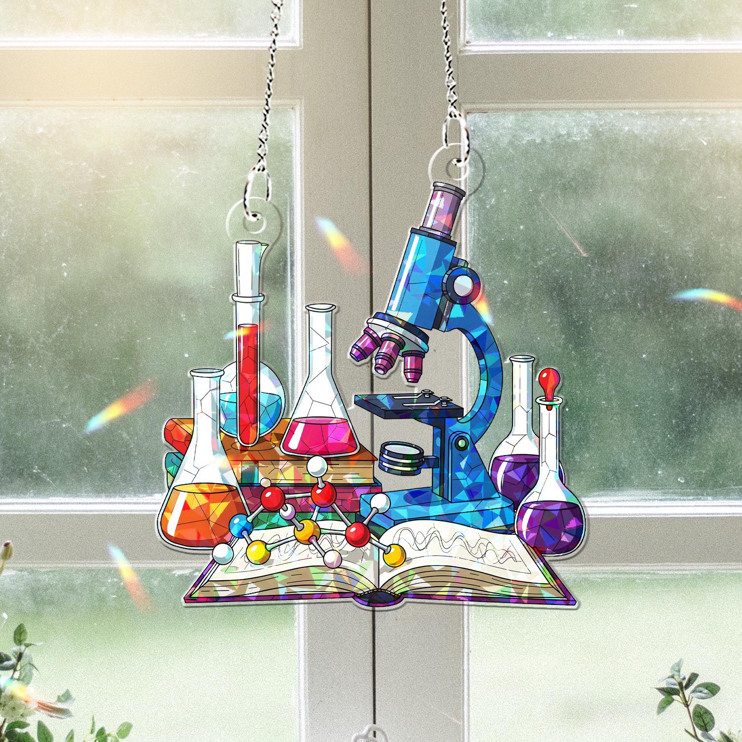 Science Lab Window Suncatcher – Holographic Acrylic Hanging Gift for Teachers, Science Lovers, Birthdays