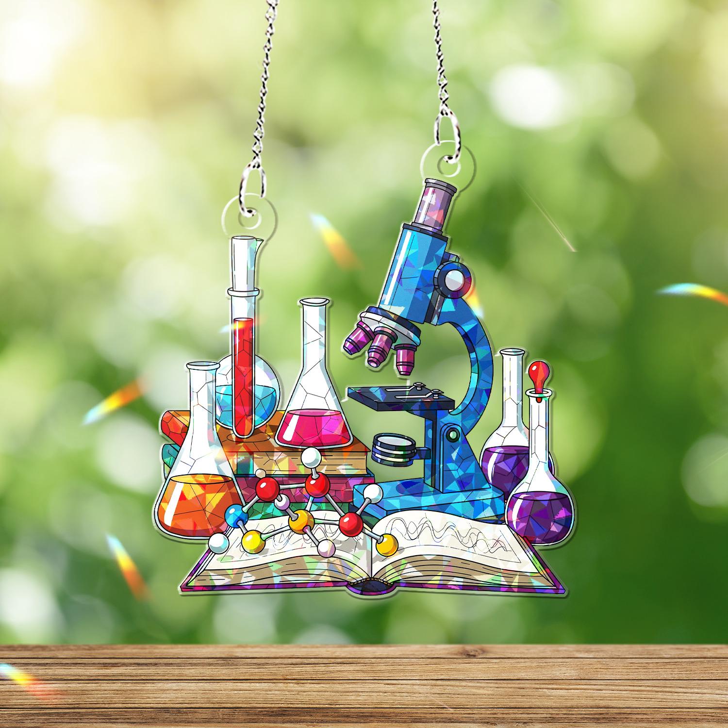 Science Lab Window Suncatcher – Holographic Acrylic Hanging Gift for Teachers, Science Lovers, Birthdays