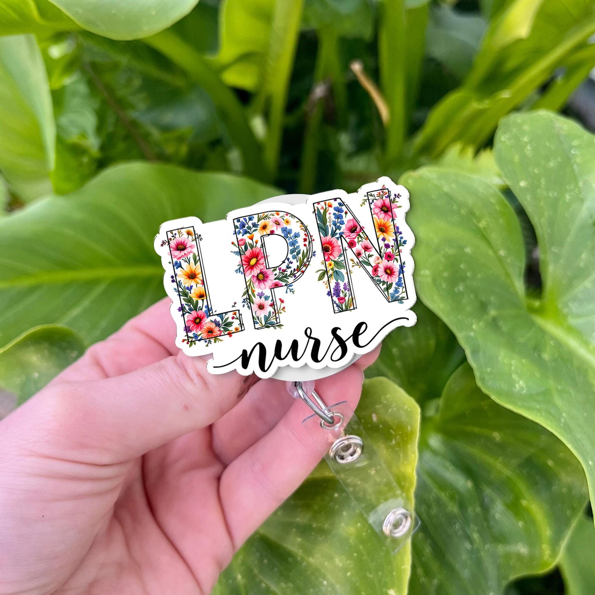 Floral LPN Nurse Badge Reel, Colorful Flower Retractable ID Holder, Cute Springtime Nursing Gift, Licensed Practical Nurses, Hospital Staff