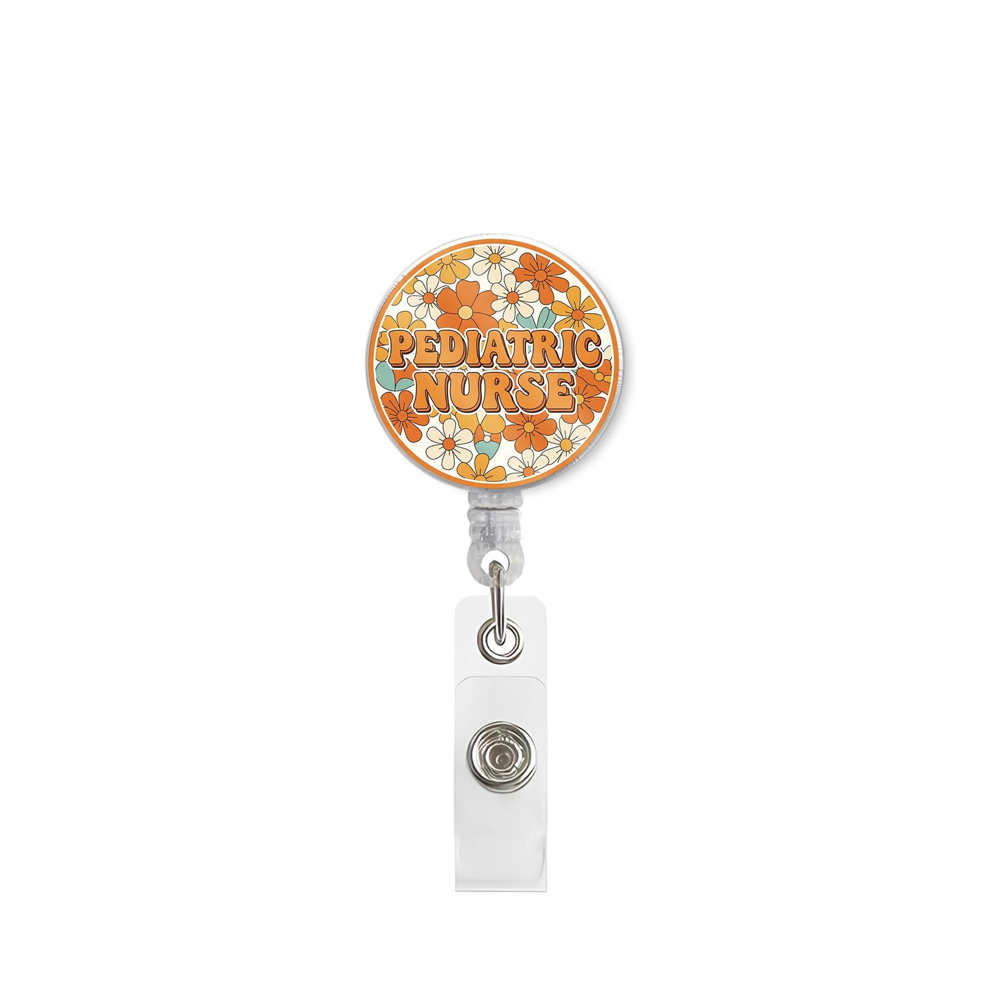 Retro Floral Pediatric Nurse Badge Reel, Groovy Peds RN ID Holder, Cute Nursing Gift, Retractable Name Tag, Flower Power Nurse Accessory