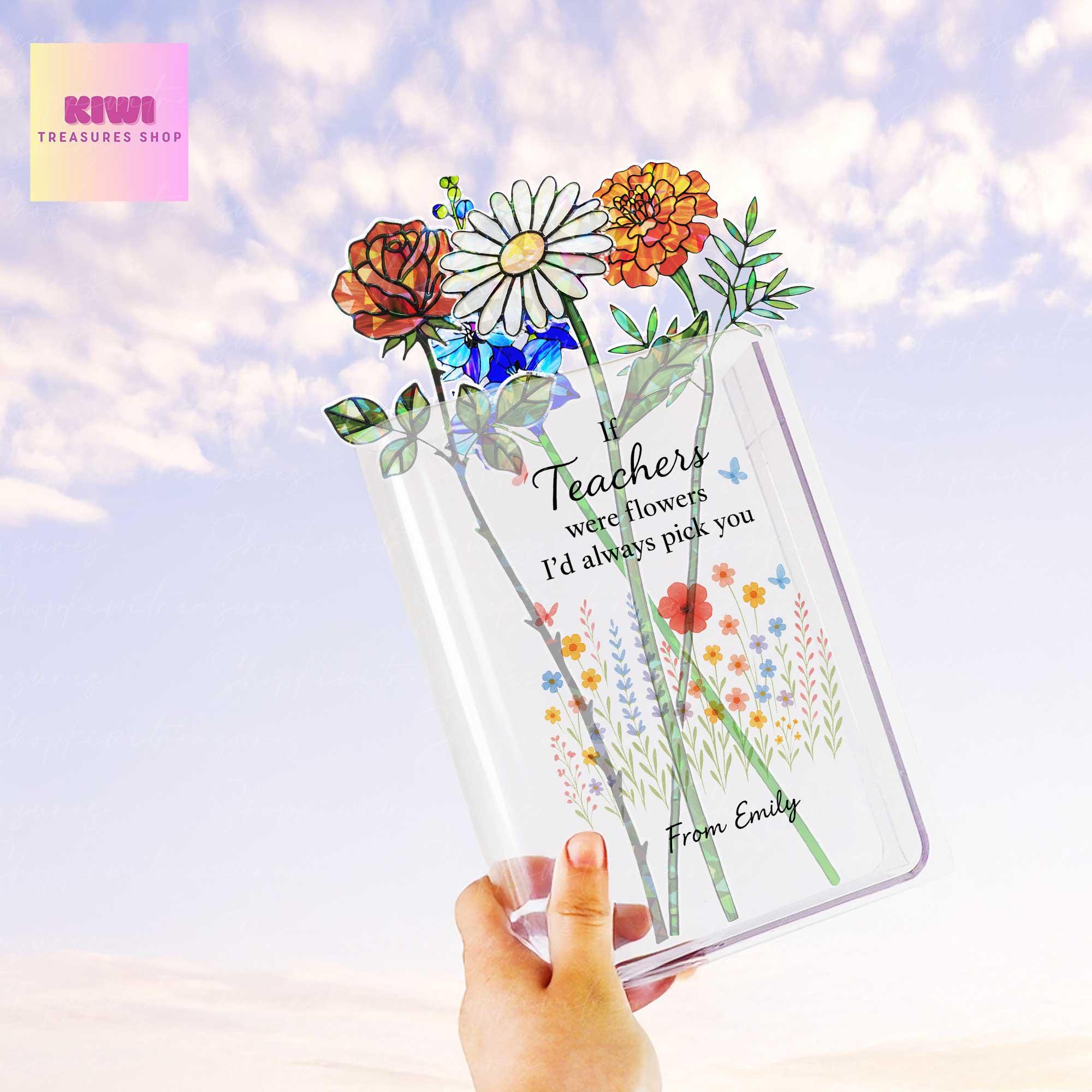 Custom Acrylic Book Vase | Birth Month Flower Teacher Gift | "If Teachers Were Flowers" | Personalized Teacher Appreciation Gift