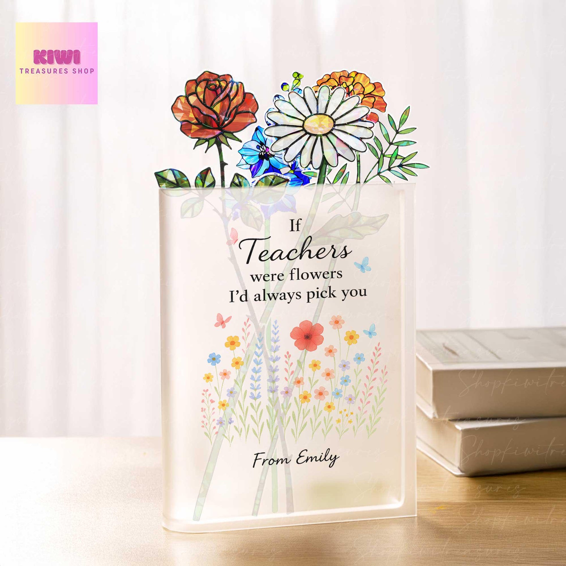 Custom Acrylic Book Vase | Birth Month Flower Teacher Gift | "If Teachers Were Flowers" | Personalized Teacher Appreciation Gift