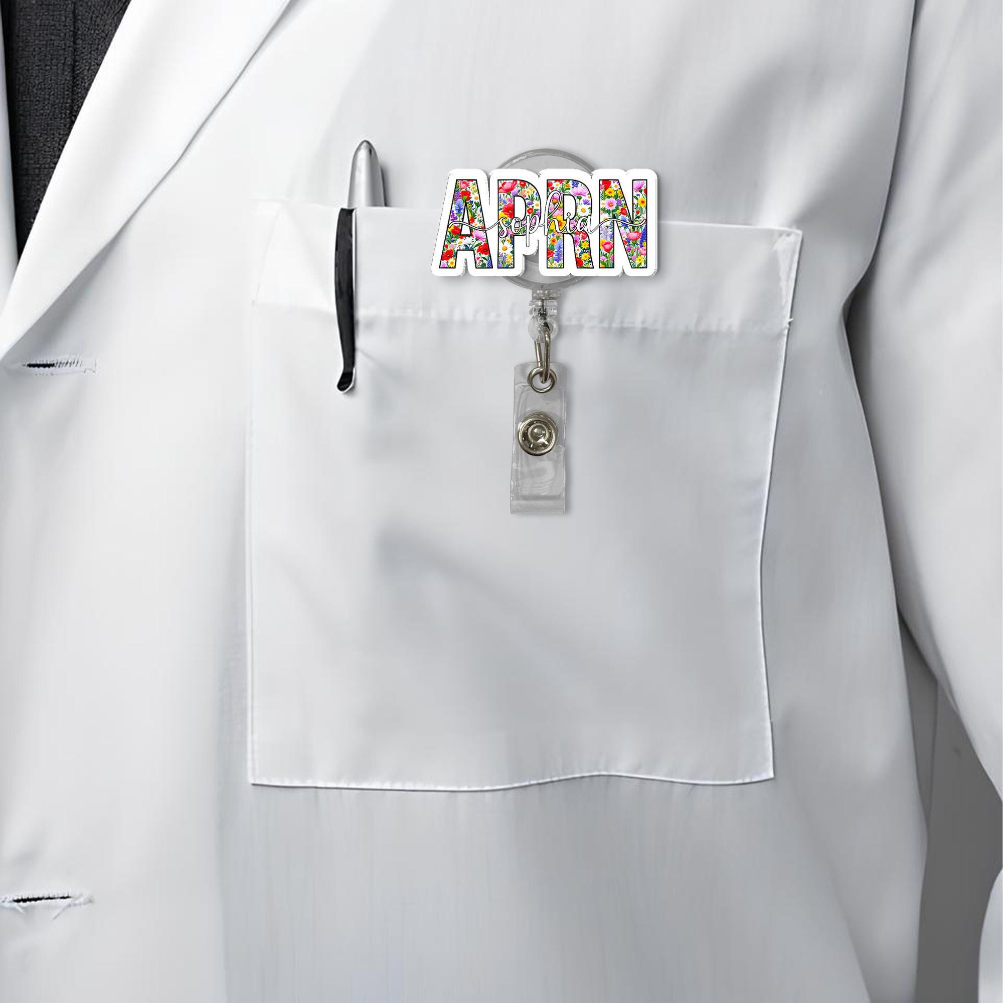 Personalized APRN Nurse Badge Holder with Colorful Flower Design, Cute Medical ID Accessory for Registered Advanced Practice Nurses