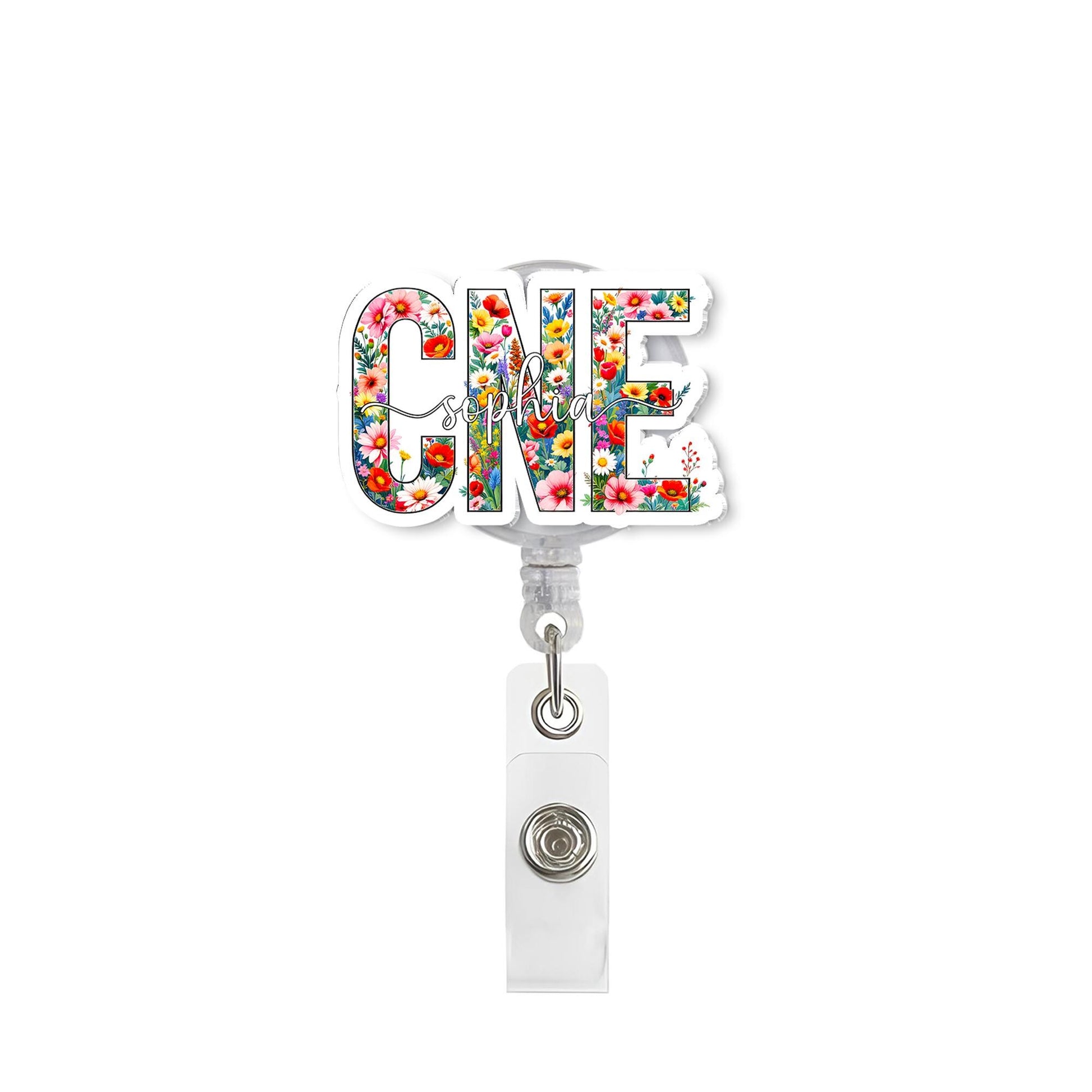 Personalized Floral CNA Badge Reel with Name - Flower ID Holder for Nurses, Medical Assistants, Healthcare Professionals - Custom Gift