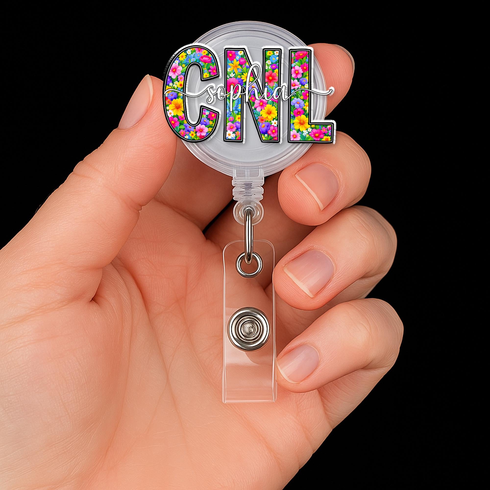 Personalized Floral CNL Badge Reel, Custom Name Certified Nurse Leader ID Holder, Colorful Flower, Nurse Gift, Medical Assistant, Healthcare