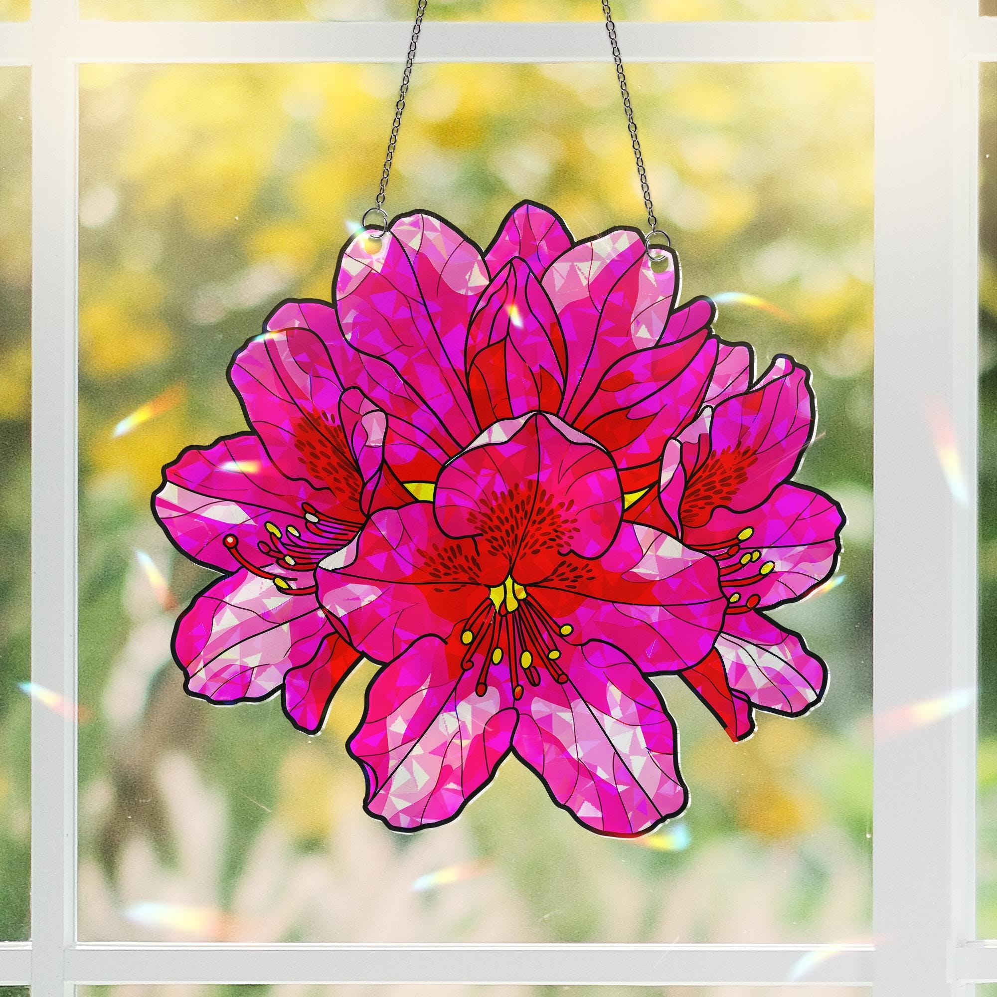 Pink Rhododendron Acrylic Window Hanging Ornament, Floral Home Decor, Spring Botanical Window Art Gift, West Virginia Flower, Gift For Her